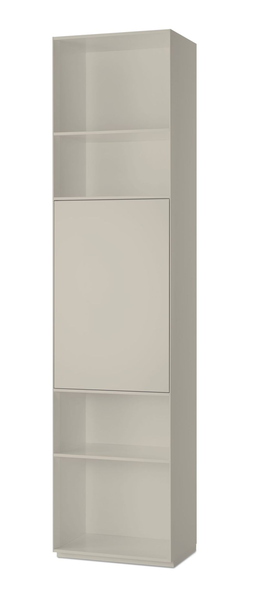 Beiges Nex Pur Regal von Piure mit Tür oben und Fachböden, modernes Wohnzimmermöbel.