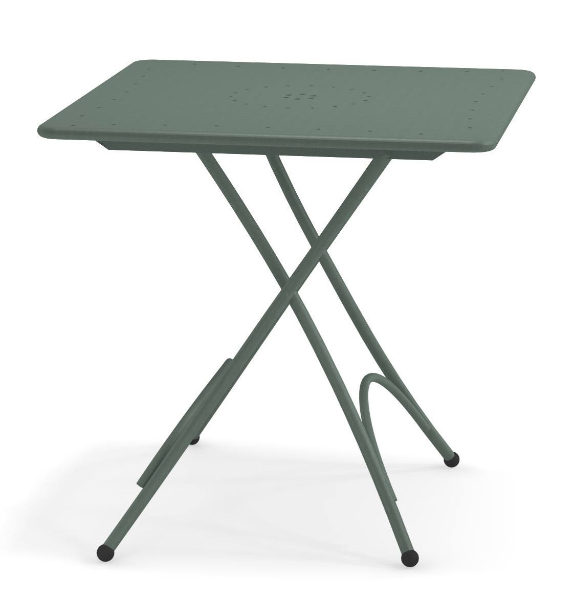 Pigalle Klapptisch Outdoor von Emu, quadratisch, aus Metall in Olivgrün, für Garten und Balkon.