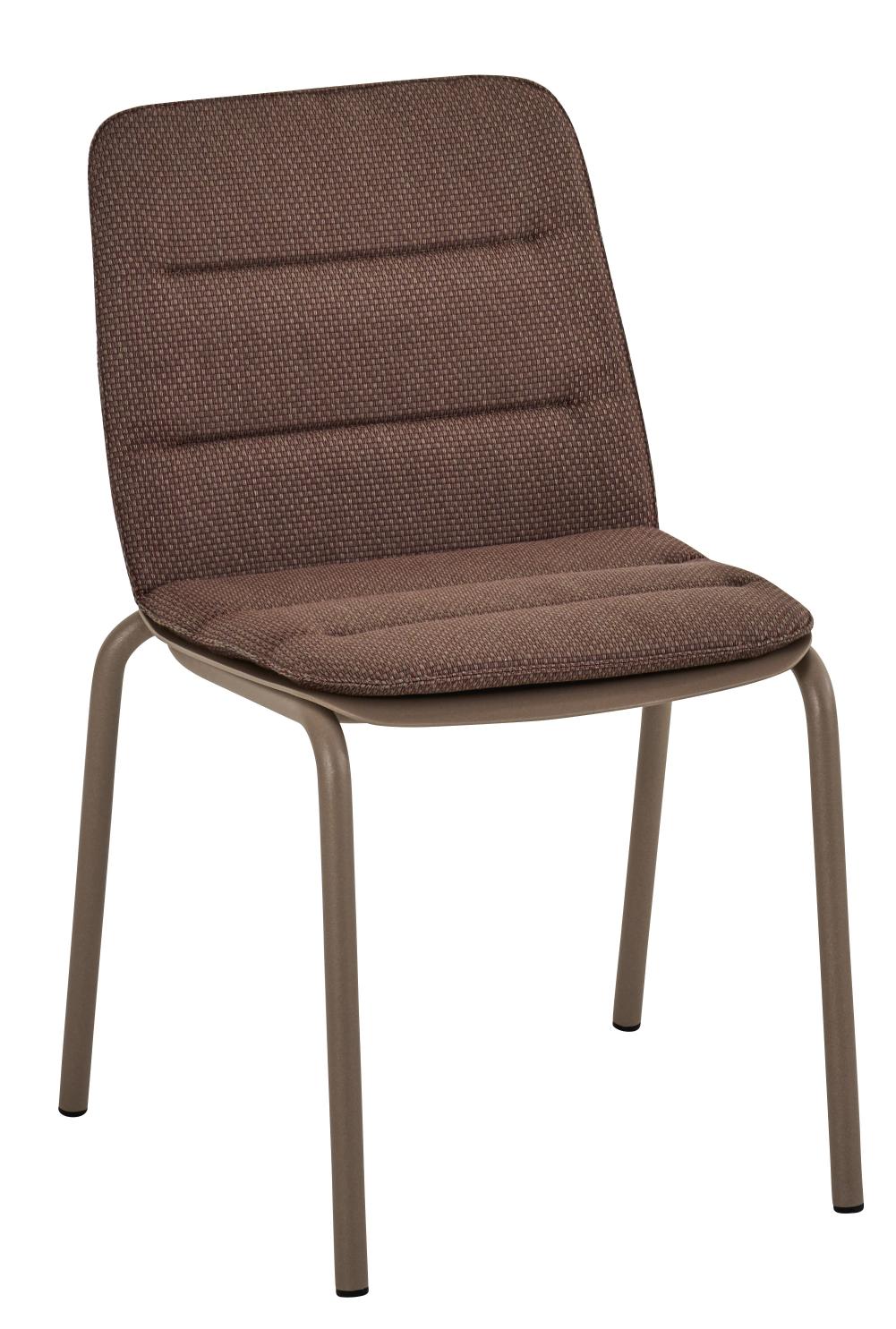 Vapio Stuhl von Weishäupl, brauner Outdoor-Stuhl mit gepolsterter Sitzfläche und Rückenlehne, ideal für Garten und Terrasse.