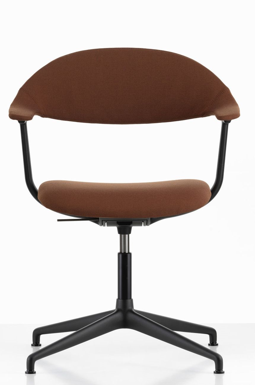 Mynt Bürodrehstuhl von Vitra mit braunem Stoffbezug und schwarzem Fußkreuz, ergonomischer Bürostuhl.