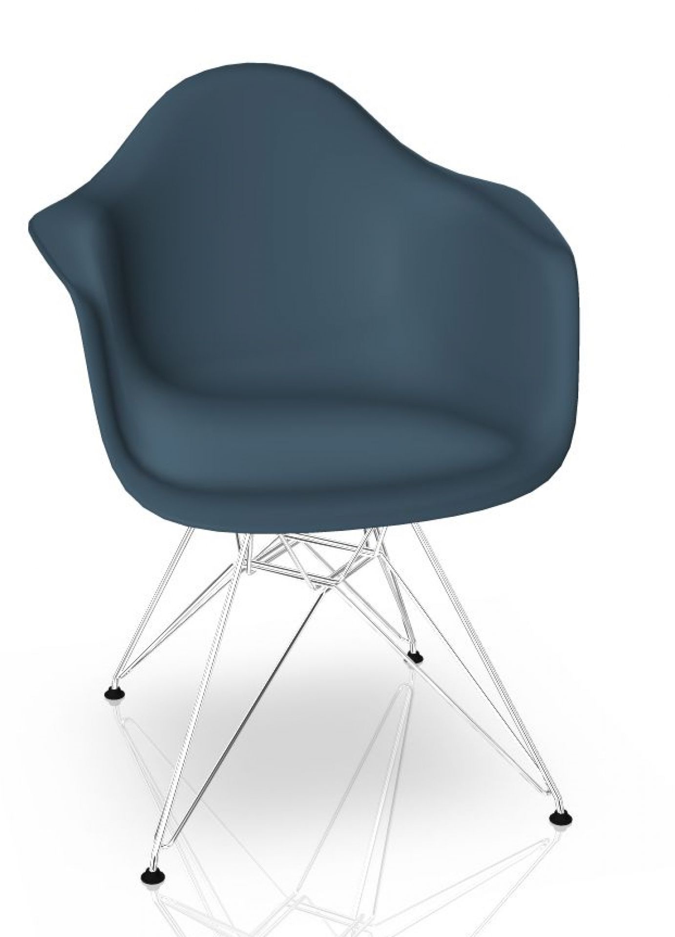 Vitra Eames Plastic Arm Chair DAR Stuhl in Meerblau mit verchromtem Gestell.