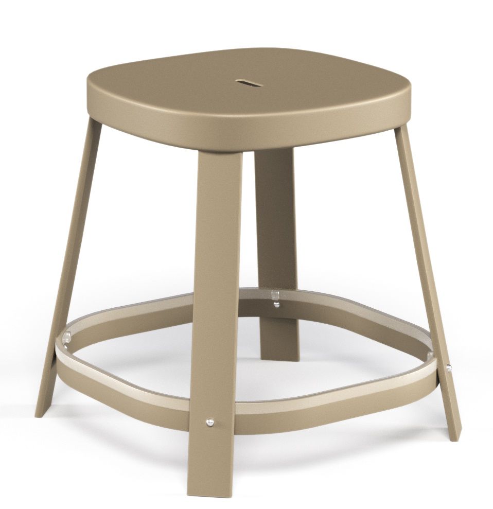 Thor Dining Stool: Niedriger, beiger Barhocker von Emu für den Außenbereich, moderne Sitzgelegenheit.