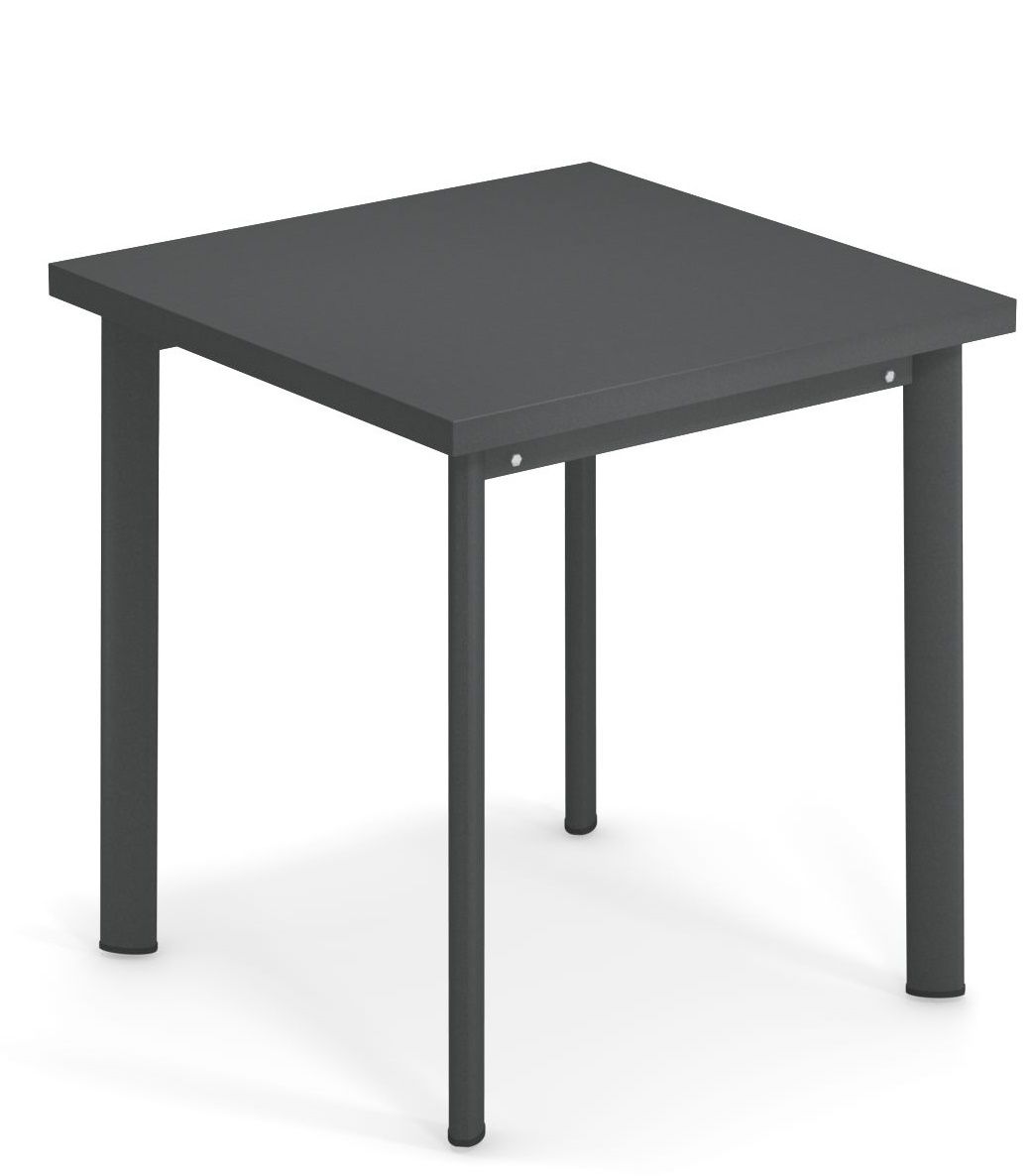 Grauer Star Tisch Outdoor von Emu, quadratisch, mit vier zylindrischen Beinen für Garten und Terrasse.