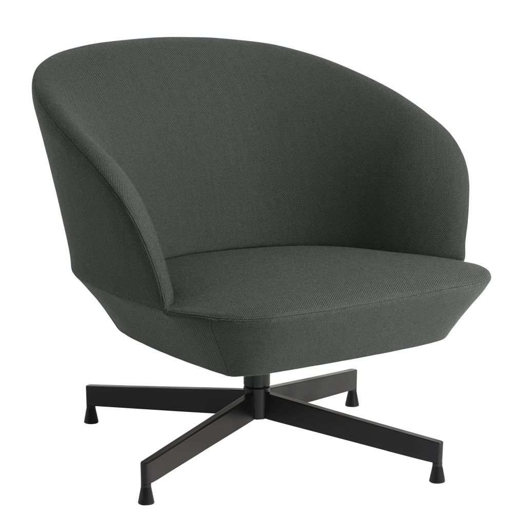 Grauer Oslo Lounge Chair Sessel von Muuto mit schwarzem Drehfuß, moderner Sessel für Wohnzimmer.