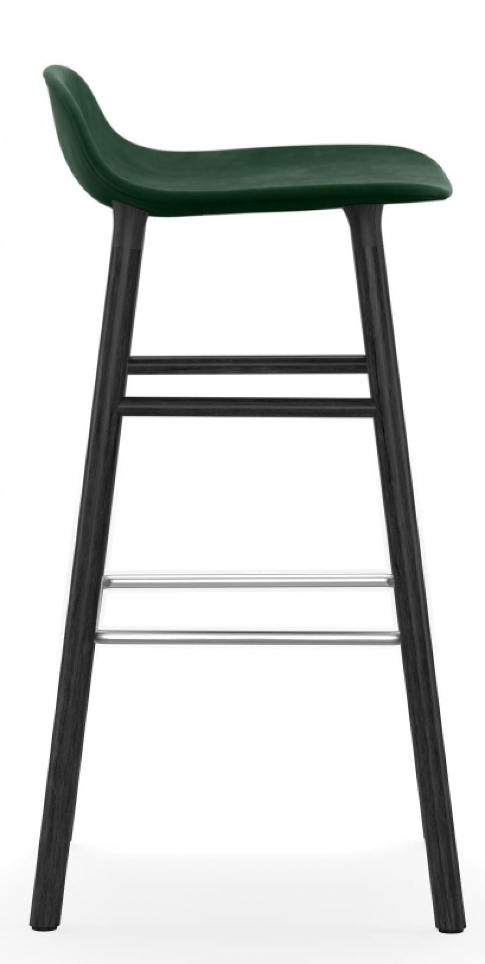 Form Barstool Barhocker H 75 cm von Normann Copenhagen mit dunkelgrünem, gepolstertem Sitz und Holzgestell.