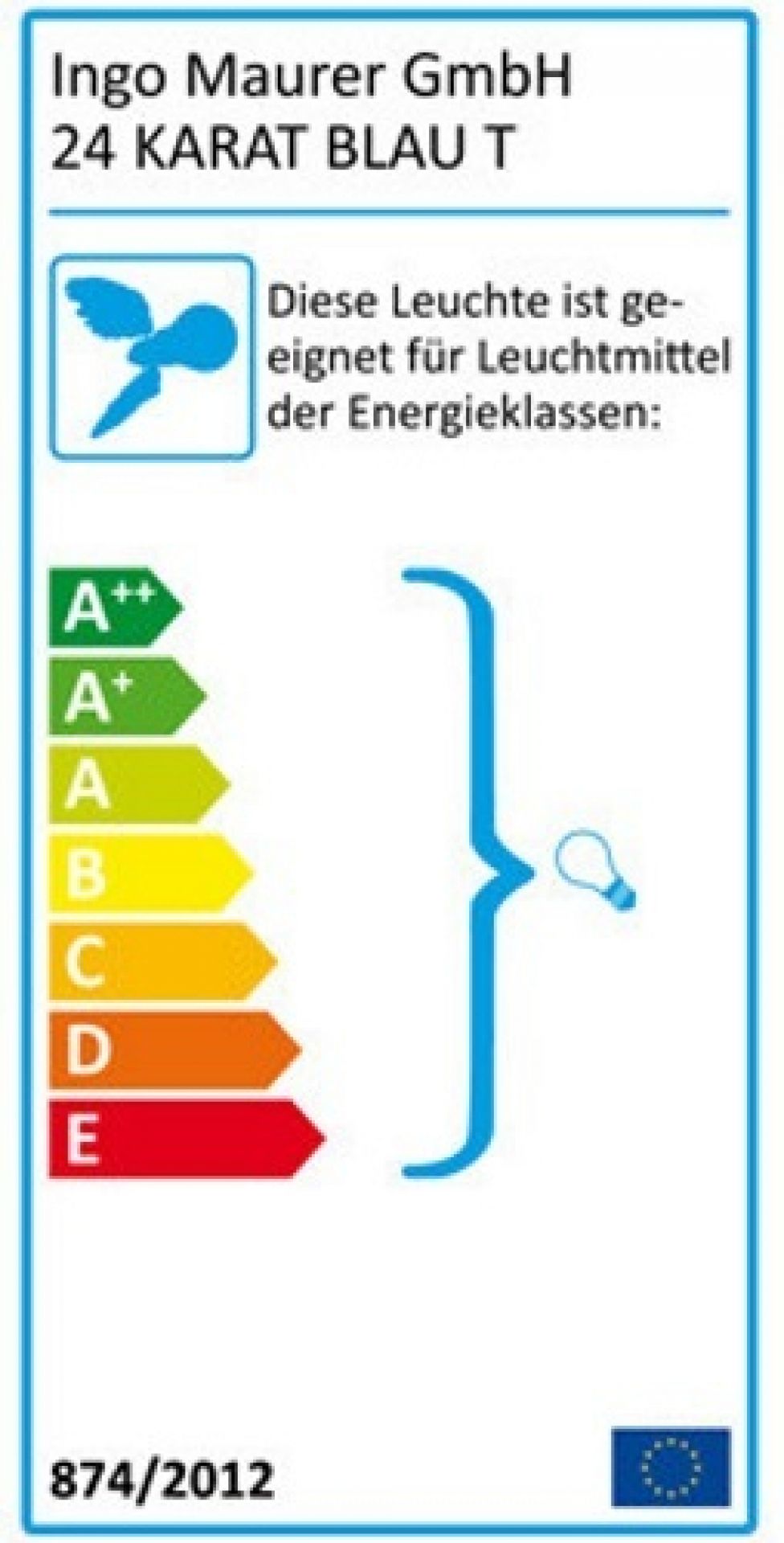 Energielabel der Ingo Maurer 24 Karat Blau T Tischleuchte, Energieeffizienzklassen von A++ bis E.