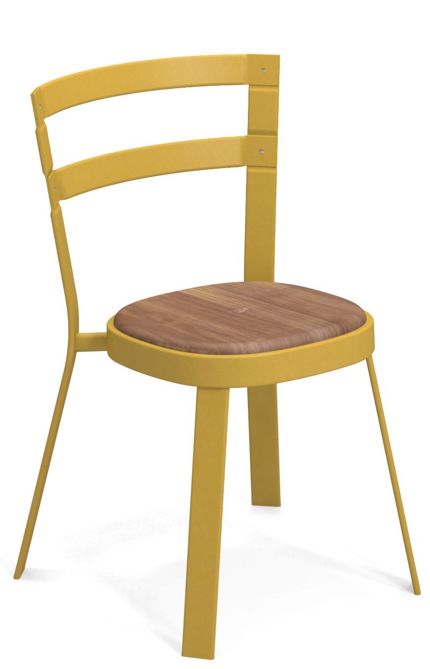 Gelber Emu Thor Chair Stuhl für den Außenbereich mit Holz Sitzfläche, modernes Gartenmöbel Design.
