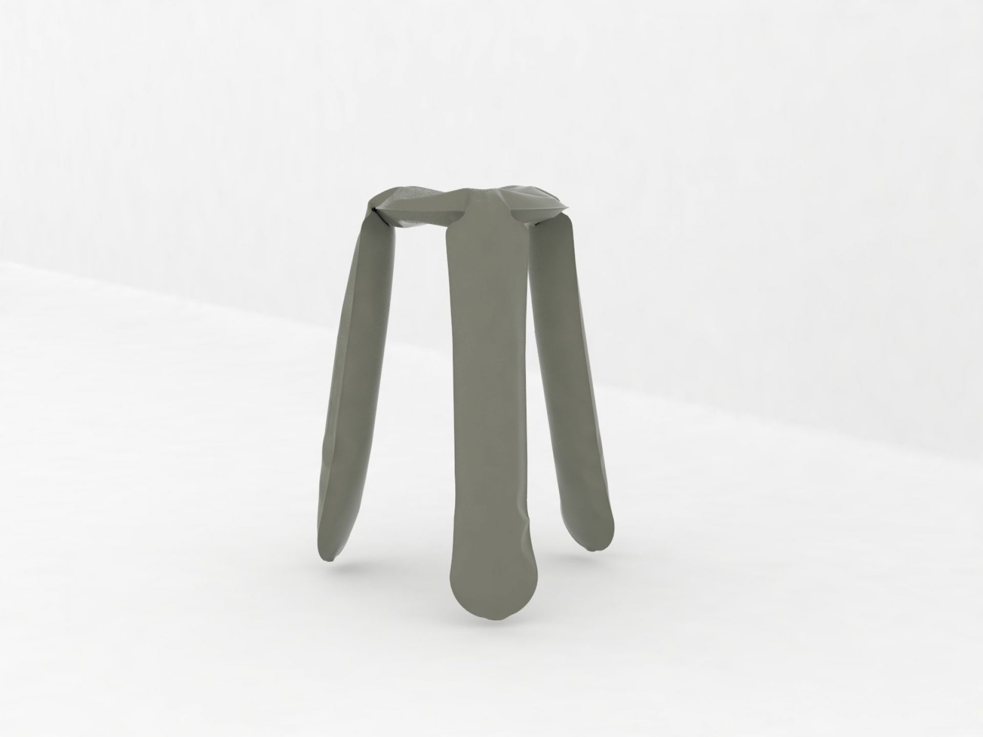 Grauer Plopp Hocker von Zieta, moderner Design Hocker aus Stahl, Küchenhocker mit drei Beinen.