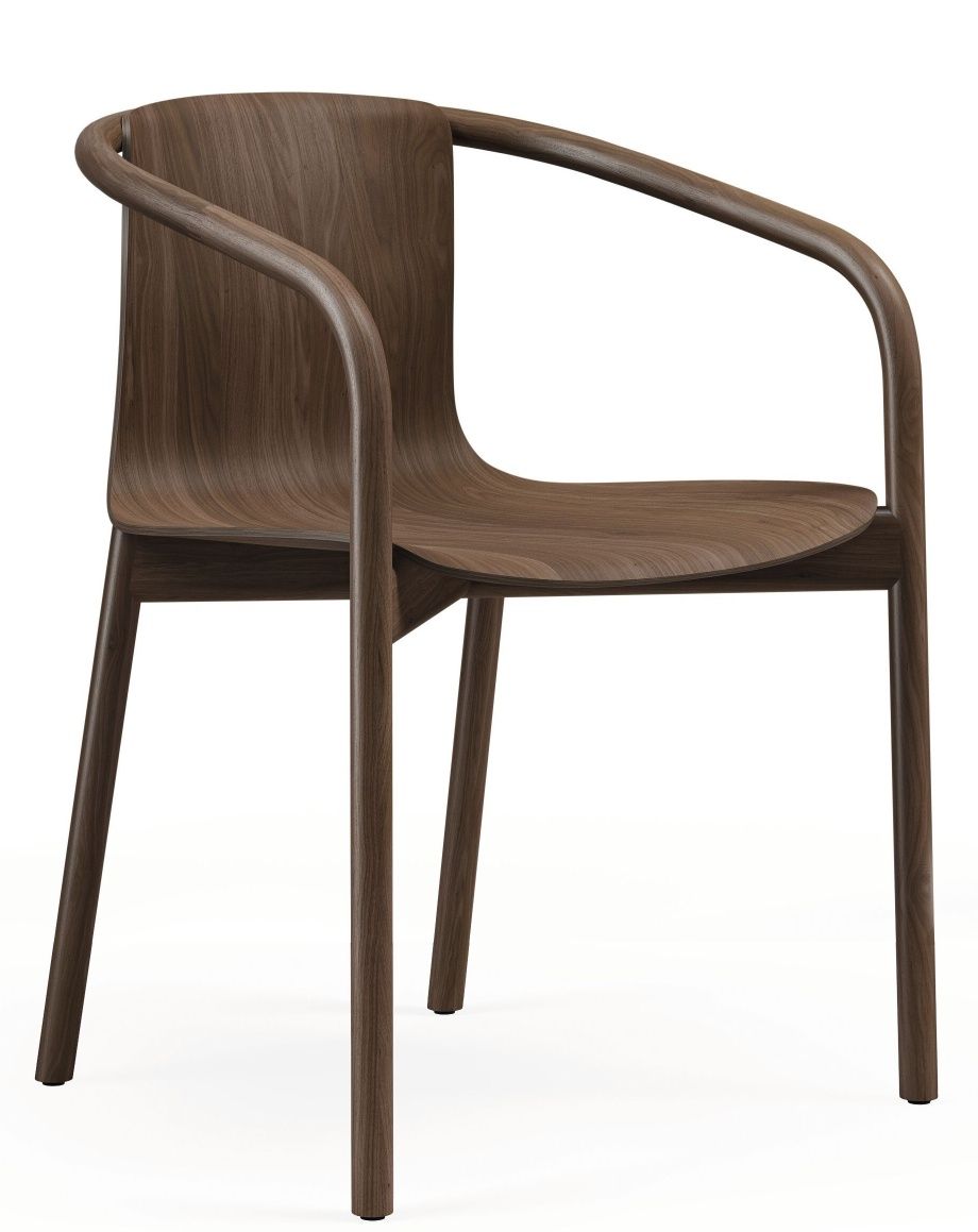 Osuu Chair von Walter Knoll: Moderner Holzstuhl mit Armlehne in Walnussbraun für Esszimmer und Wohnbereich.