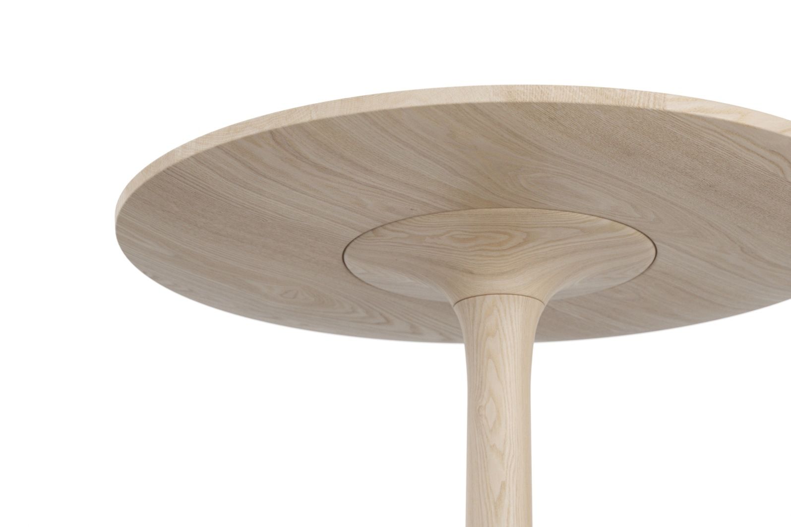 Nahaufnahme des Turntable Couch Beistelltisches Zeitraum aus hellem Holz mit runder Tischplatte und Säulenfuß.