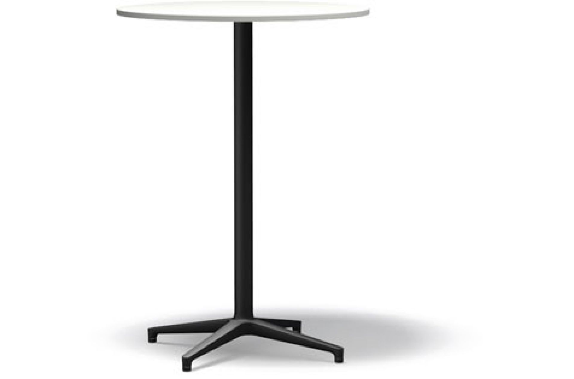 Vitra Bistro Table Stehtisch für den Außenbereich, Ø 79,6 cm, weiße Tischplatte und schwarzes Gestell.