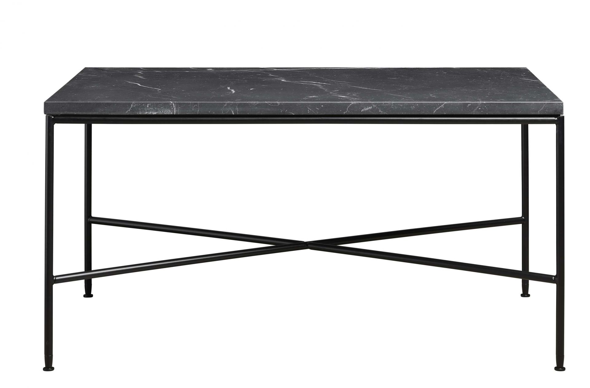 Planner Couchtisch von Fritz Hansen mit schwarzer Marmorplatte und filigranem, schwarzem Metallgestell.