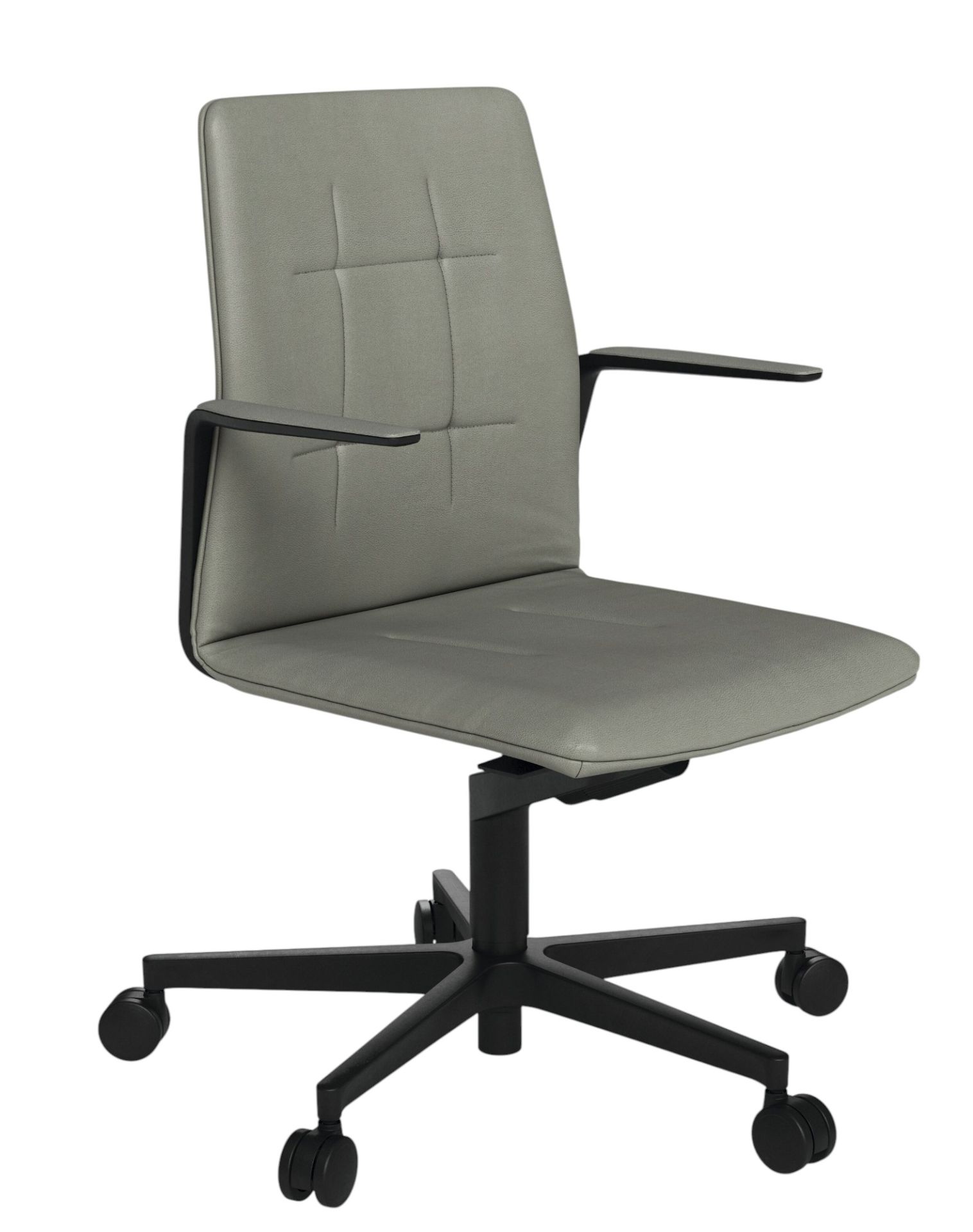 Leadchair Evo Drehstuhl von Walter Knoll in Grau mit Armlehnen und schwarzem Fußkreuz.
