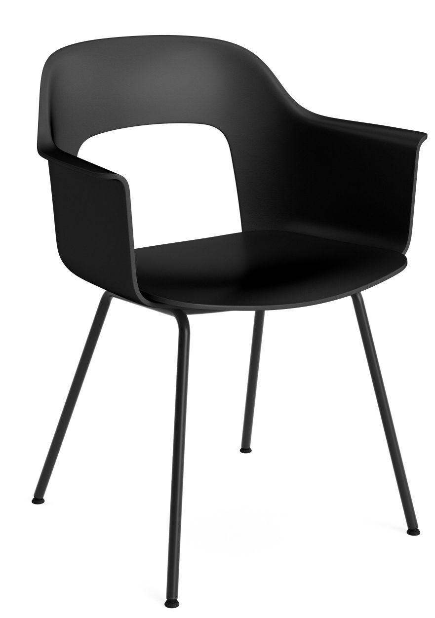 Schwarzer Layout Armchair 211 Armlehnstuhl von Hay mit minimalistischem Design und filigranem Stahlgestell vor weißem Hintergrund.