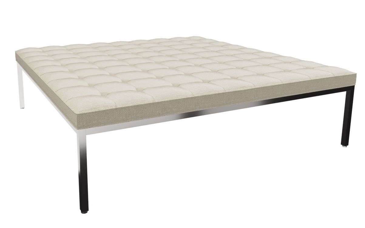 Quadratische Relax Florence Bank von Knoll International mit gesteppter, beiger Polsterung und Stahlgestell.