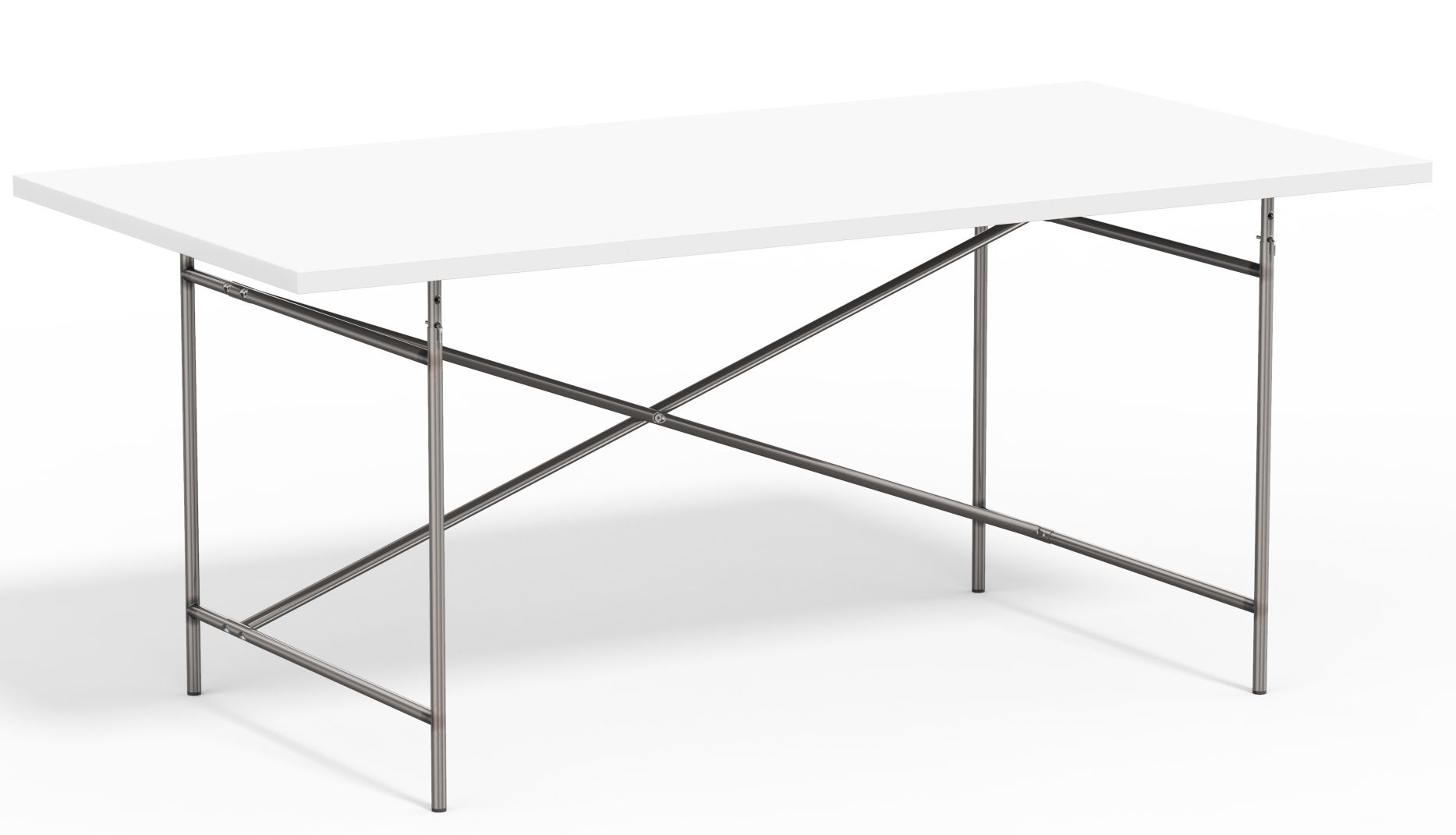 Eiermann Tisch mit weißer Tischplatte und verchromtem Stahlgestell, Designklassiker für Büro und Zuhause.