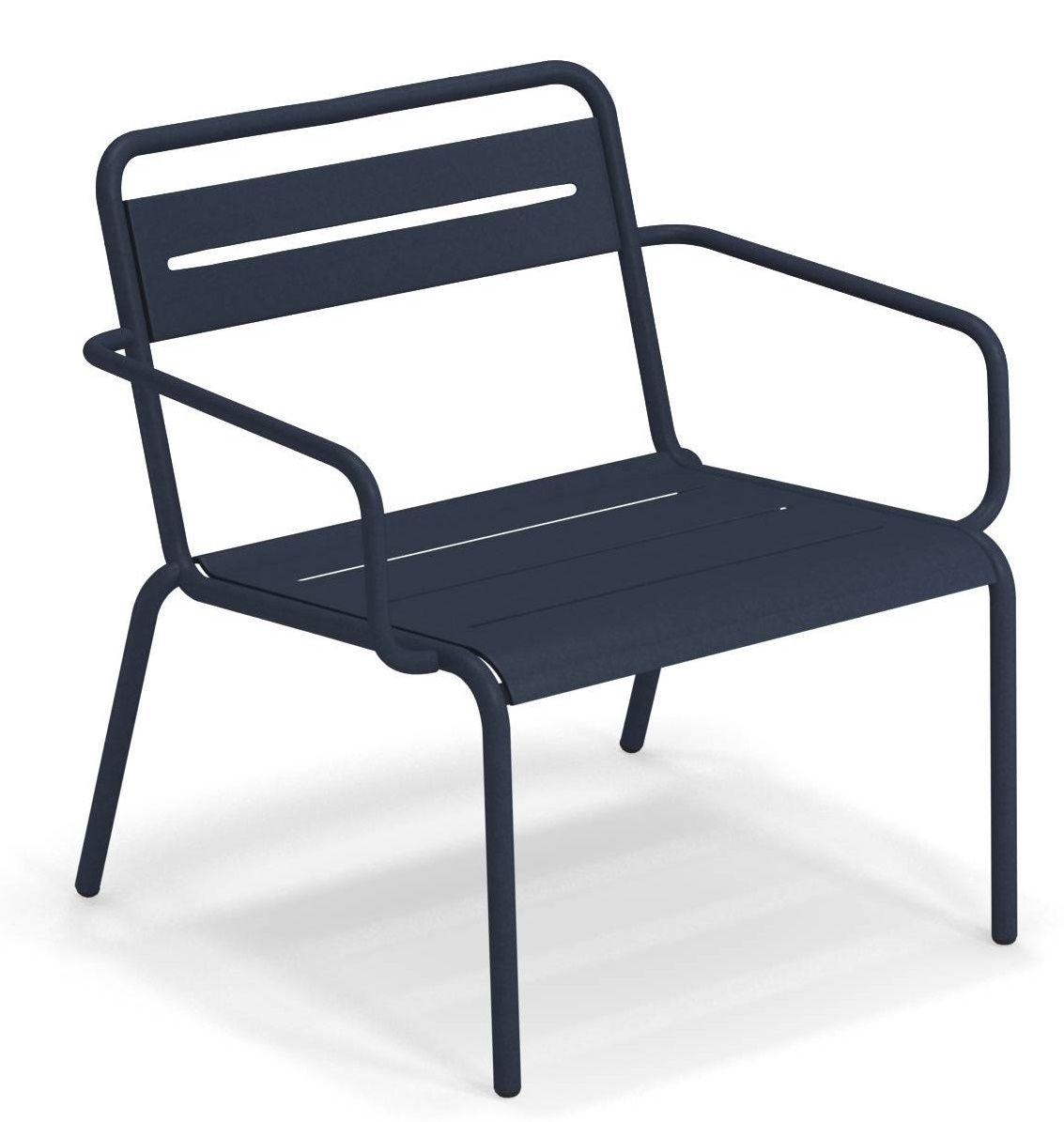 Blauer Star Lounge Chair Sessel von Emu für den Außenbereich, minimalistisches Design mit Armlehnen.