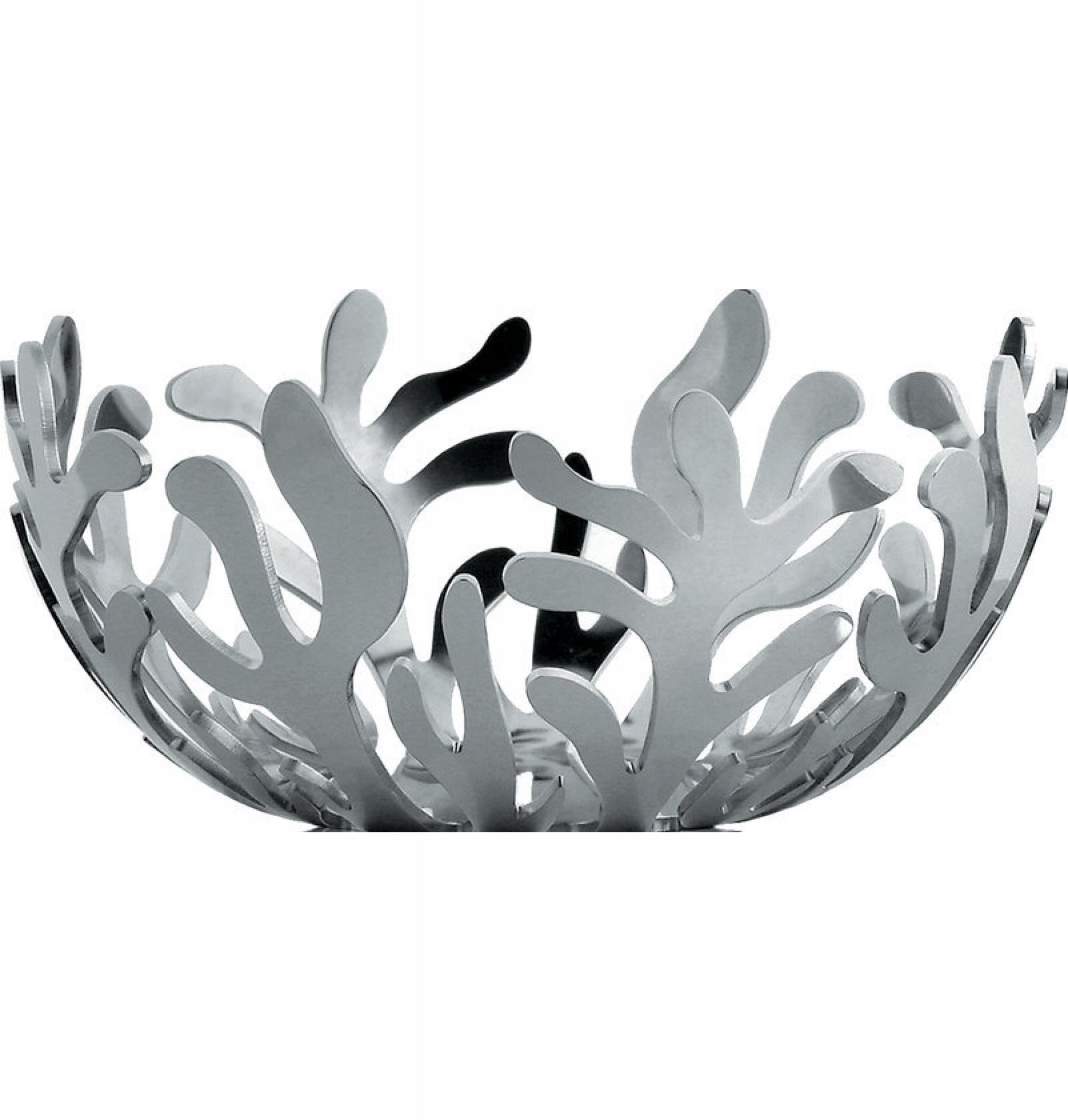 Alessi Mediterraneo Teelichthalter: Silberner, dekorativer Teelichthalter mit ausgeschnittenen Korallenmotiven für stimmungsvolle Beleuchtung.