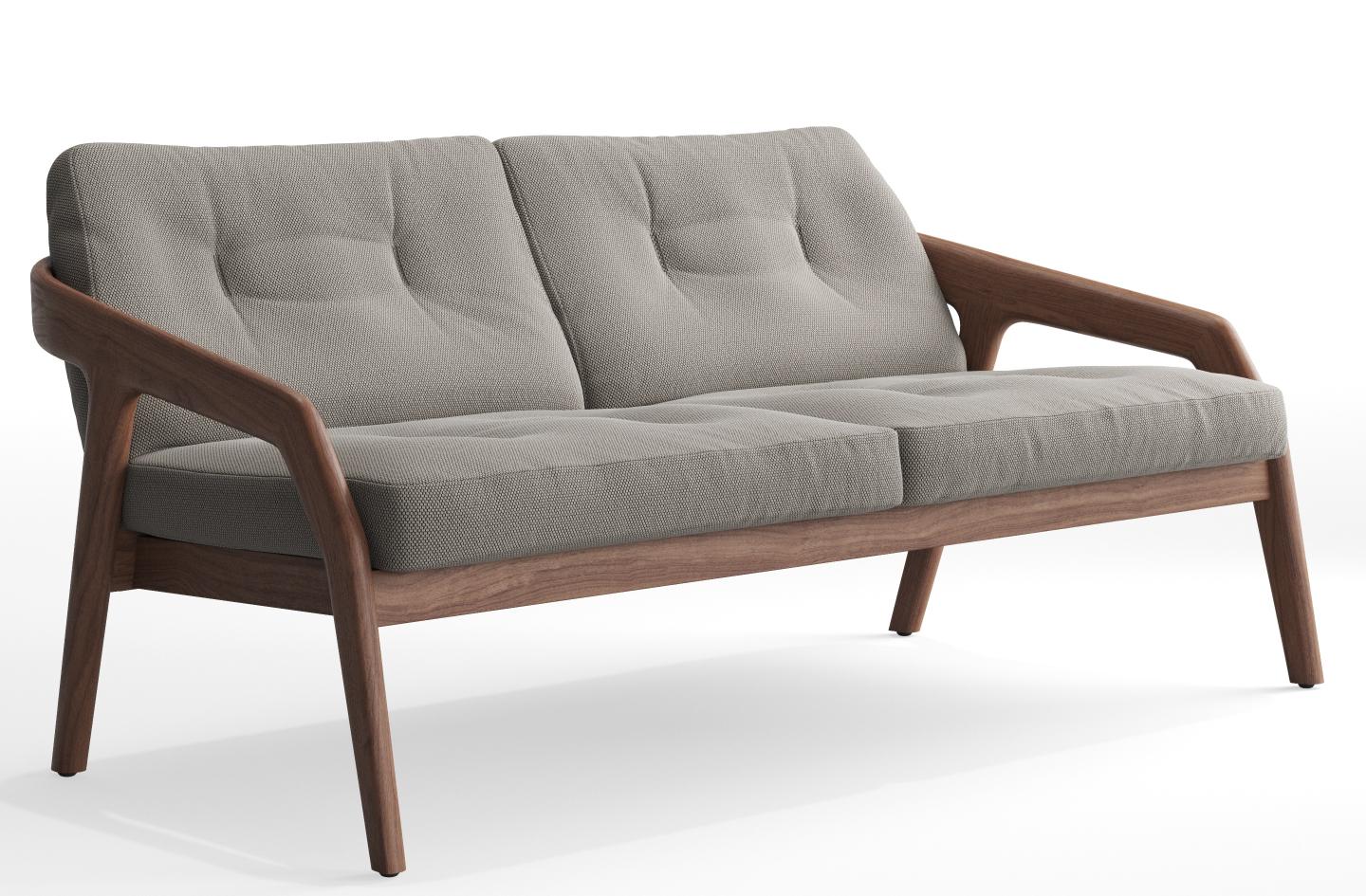 Friday 2 Sofa 2-Sitzer Zeitraum mit grauem Stoffbezug und Holzrahmen, modernes Design für Wohnzimmer.