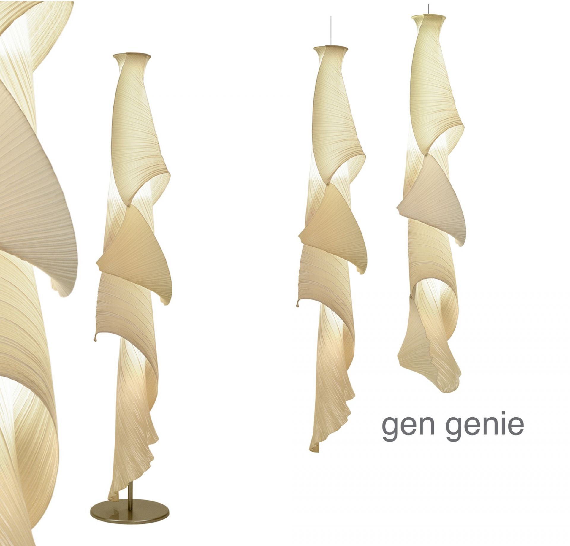 Gen Genie Pendelleuchte: Elegante, beige Hängelampe mit plissiertem Stoffdesign für stilvolle Innenbeleuchtung.