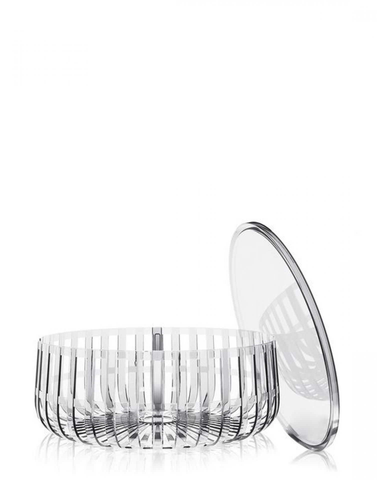 Transparenter Kartell Panier Korb/Container mit abgenommenem Deckel, ideal für Aufbewahrung und Dekoration.