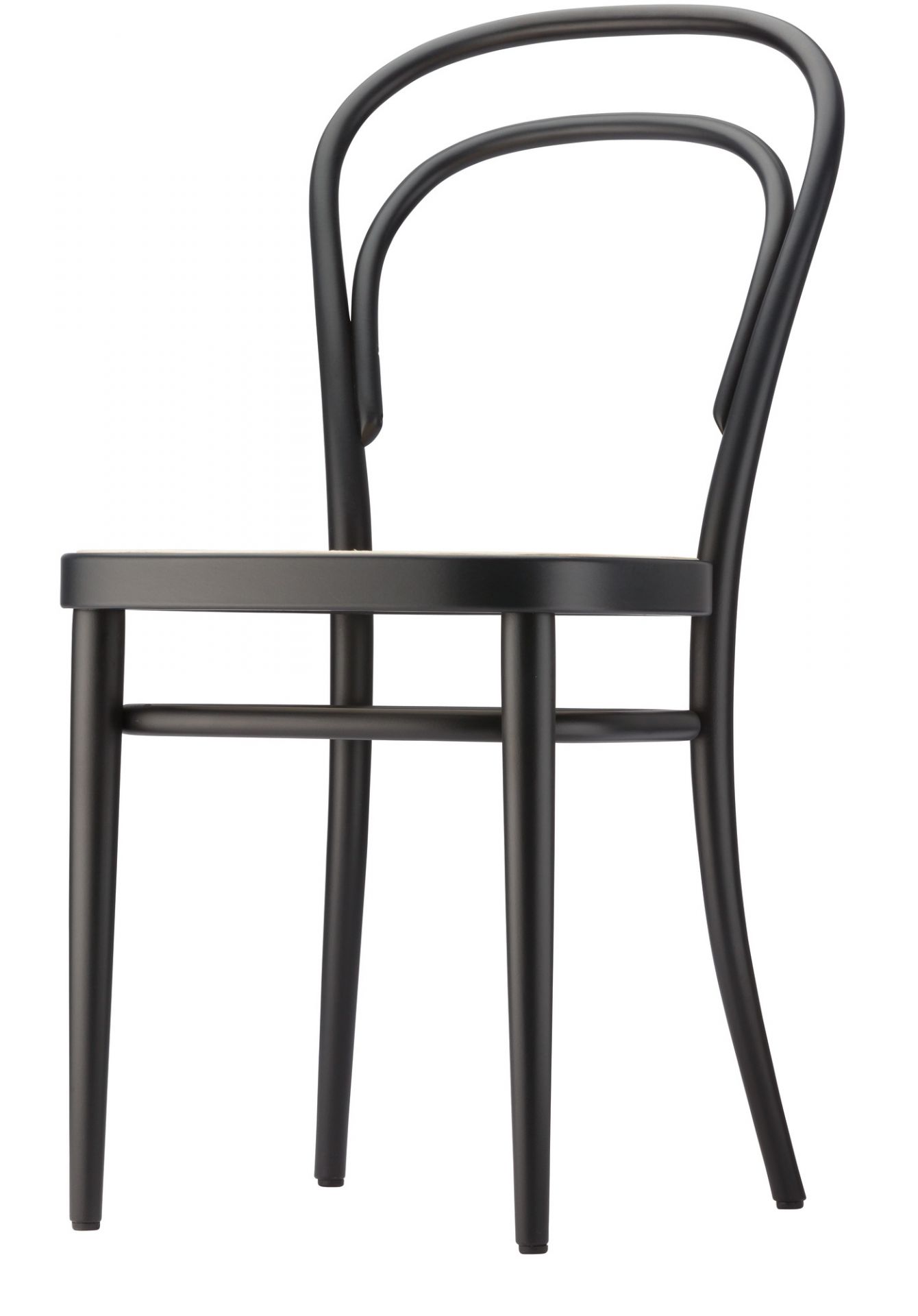 Schwarzer 214 Bugholzstuhl im Thonet-Stil, ein klassischer Kaffeehausstuhl mit gebogenem Holz.