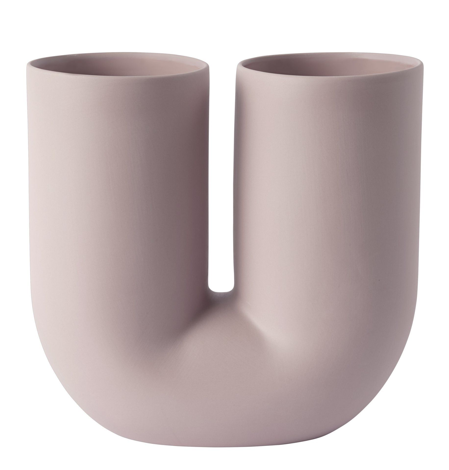 Kink Vase von Muuto, rosafarbene Design Vase mit zwei Öffnungen, moderne Blumenvase für Zuhause.