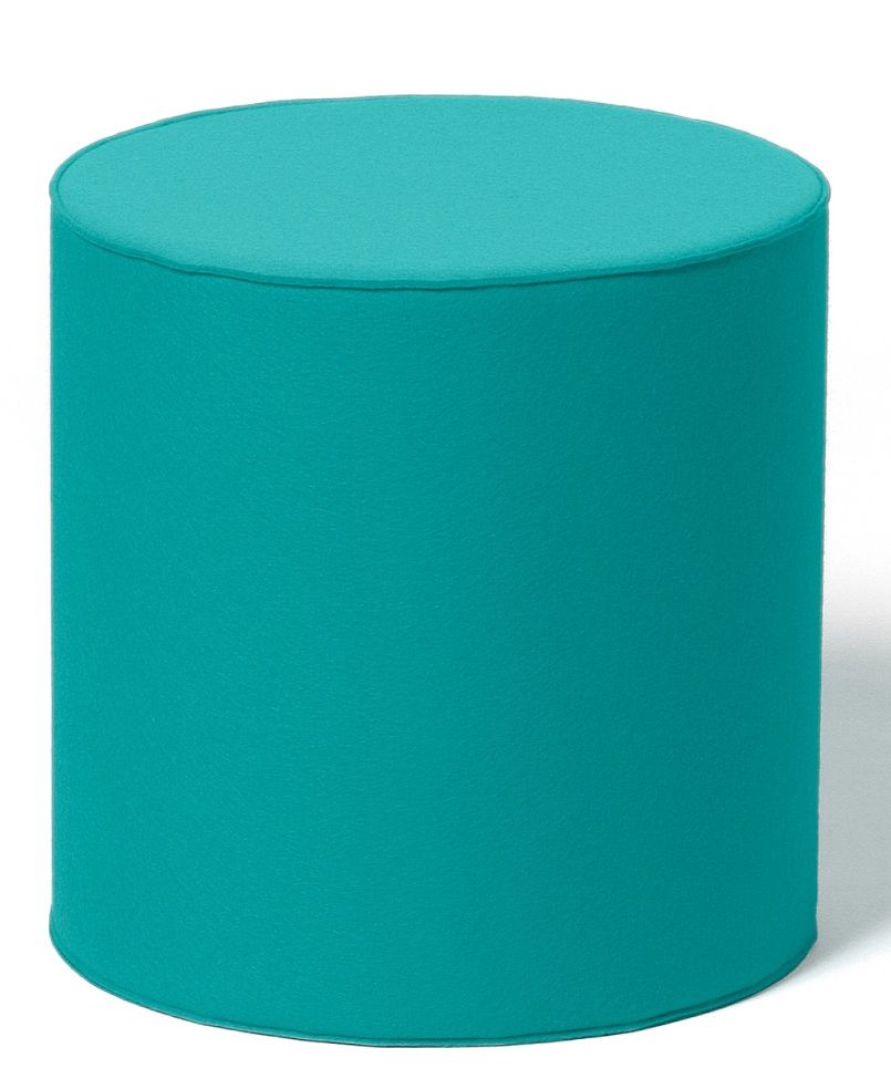 Türkisblauer, zylindrischer Sitzhocker aus Stoff, ideal als moderne und bequeme Sitzgelegenheit für Wohnzimmer und Büro.