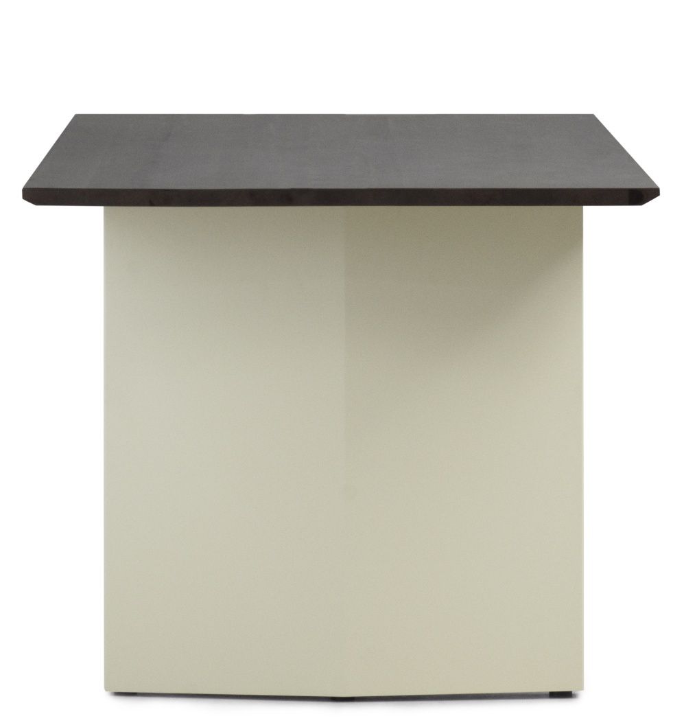 Normann Copenhagen Panel Tisch, Esstisch mit dunkler Tischplatte und beigem Sockel, modernes Design für Esszimmer.