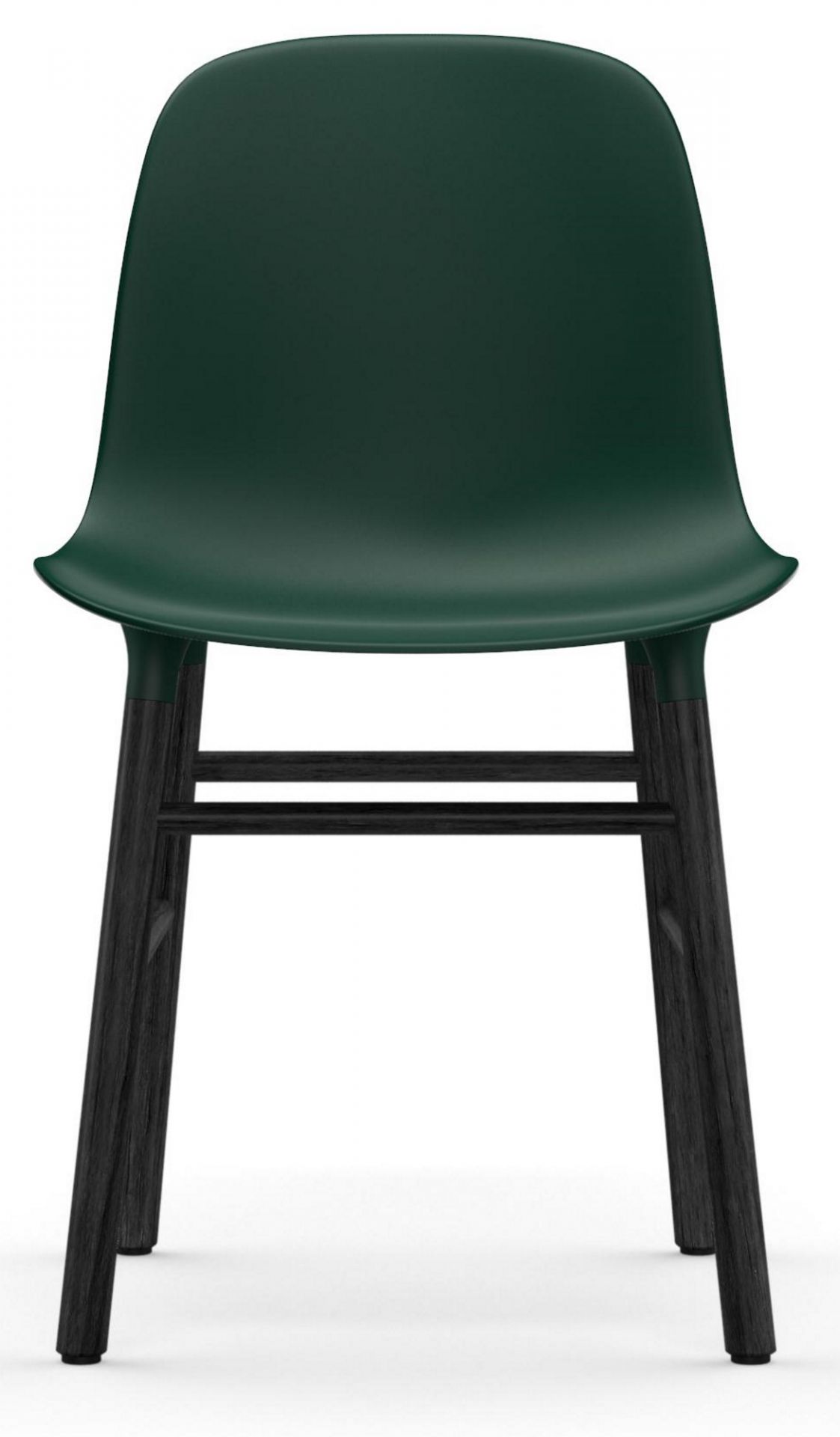 Normann Copenhagen Form Chair Stuhl in Dunkelgrün mit dunklem Holzgestell, Ansicht von vorne.