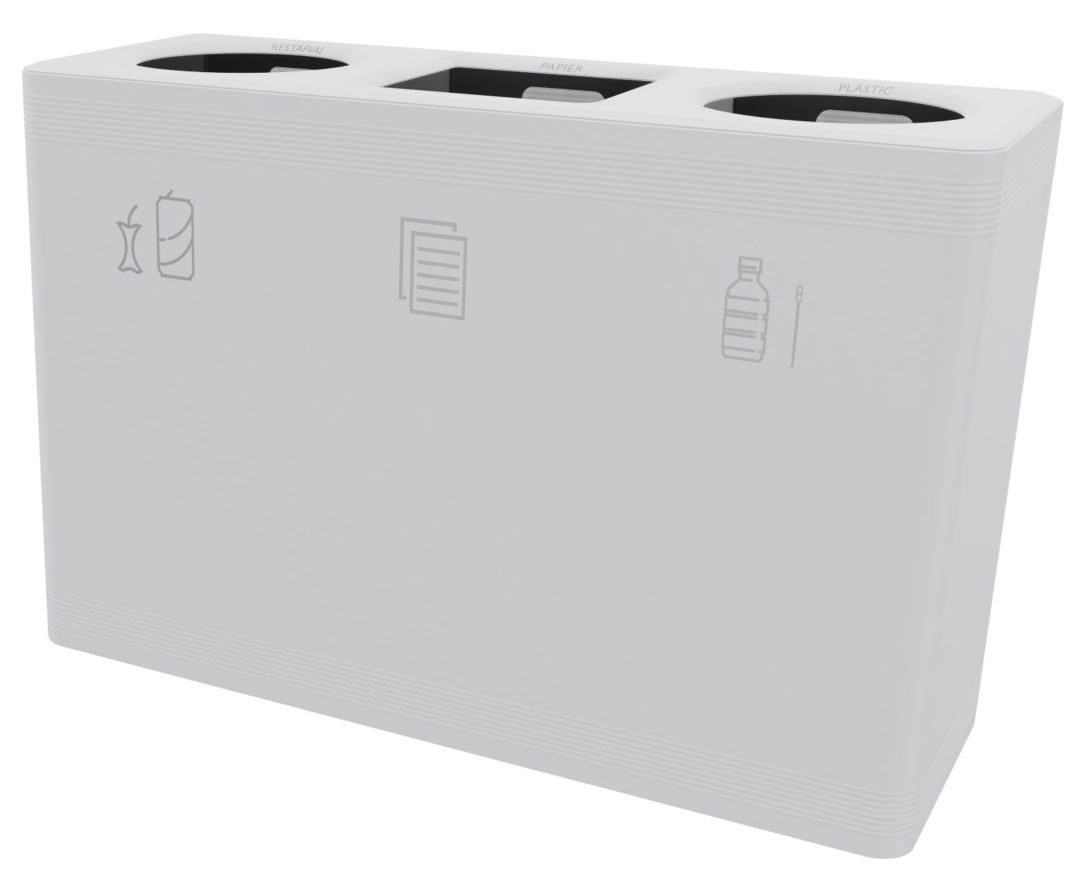 Ditch 3 Abfalltrennsystem Functionals, ein Mülleimer mit drei Fächern für Restmüll, Papier und Plastik.