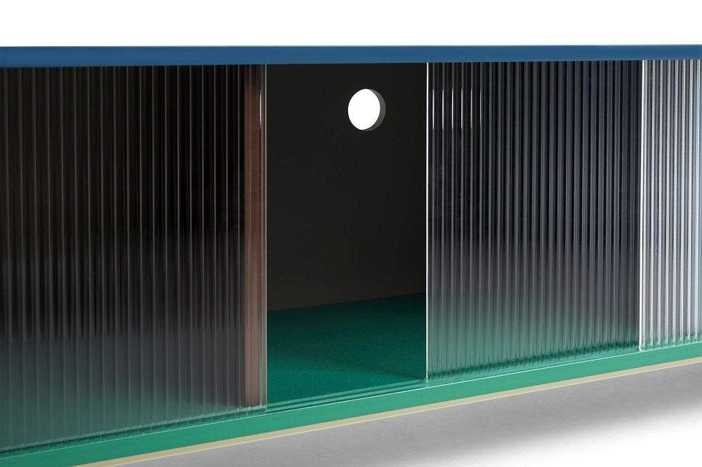 Colour Cabinet Sideboard mit Glasschiebetüren, modernes Möbelstück für Wohnzimmer und Büro.