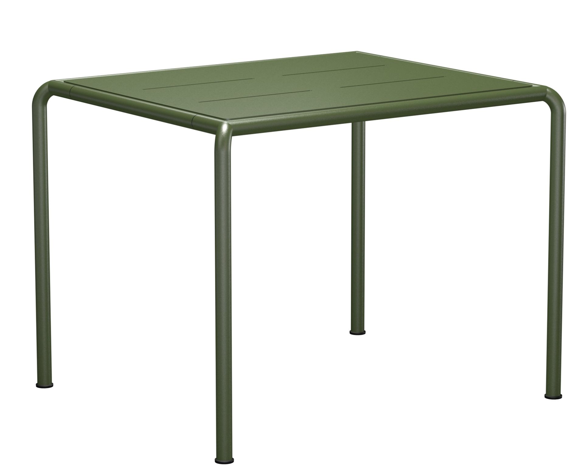Quadratischer, olivgrüner Avanti Esstisch von Houe für den Außenbereich, minimalistisches Design mit schmalen Tischbeinen.