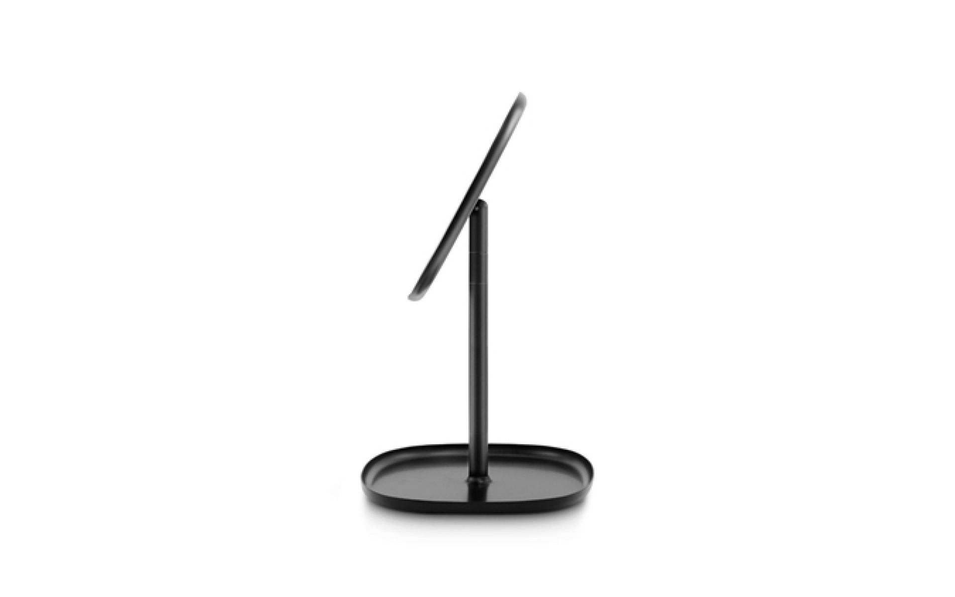 Schwarzer Normann Copenhagen Flip Spiegel, Tischspiegel mit ovalem Fuß und verstellbarem, rundem Spiegel.