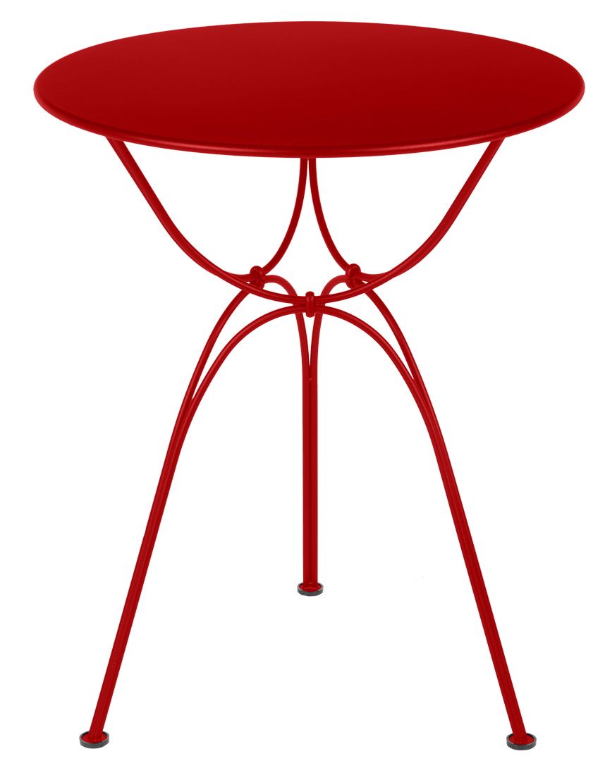Roter Airloop Tisch Ø 60 cm von Fermob, runder Outdoor Tisch mit filigranem Stahlgestell.