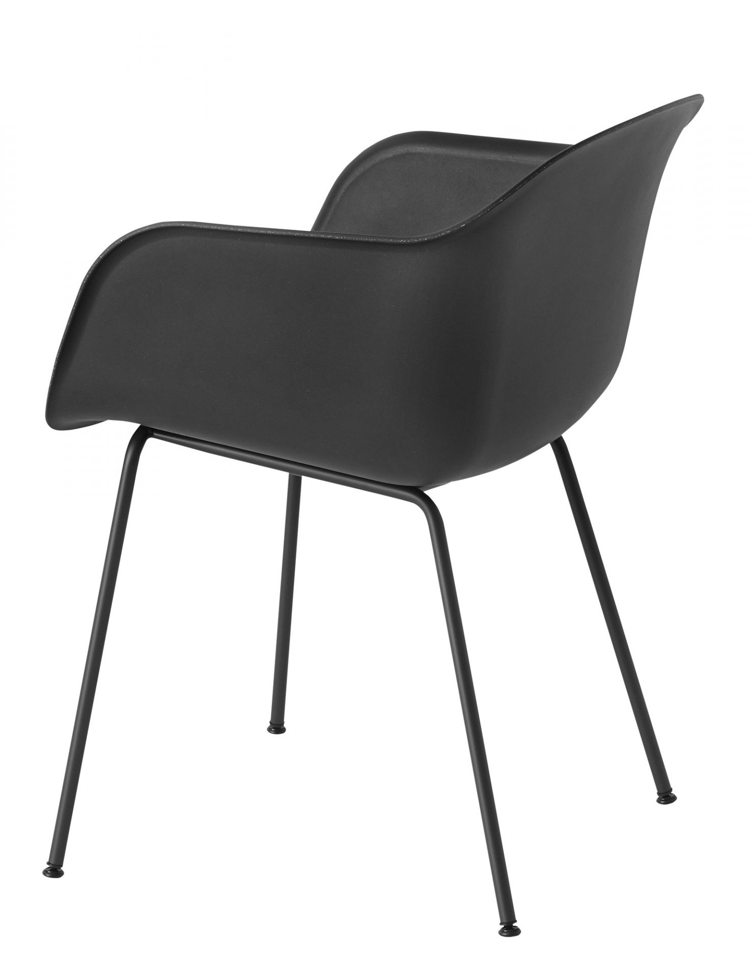 Schwarzer Fiber Armchair von Muuto mit Armlehnen und filigranem Stahlrohrgestell, Ansicht von hinten.
