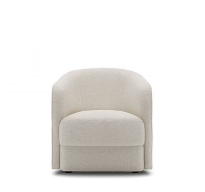 Beiger Covent Lounge Chair Sessel von New Works mit Bouclé-Bezug, Frontansicht. Moderner Sessel für Wohnzimmer.