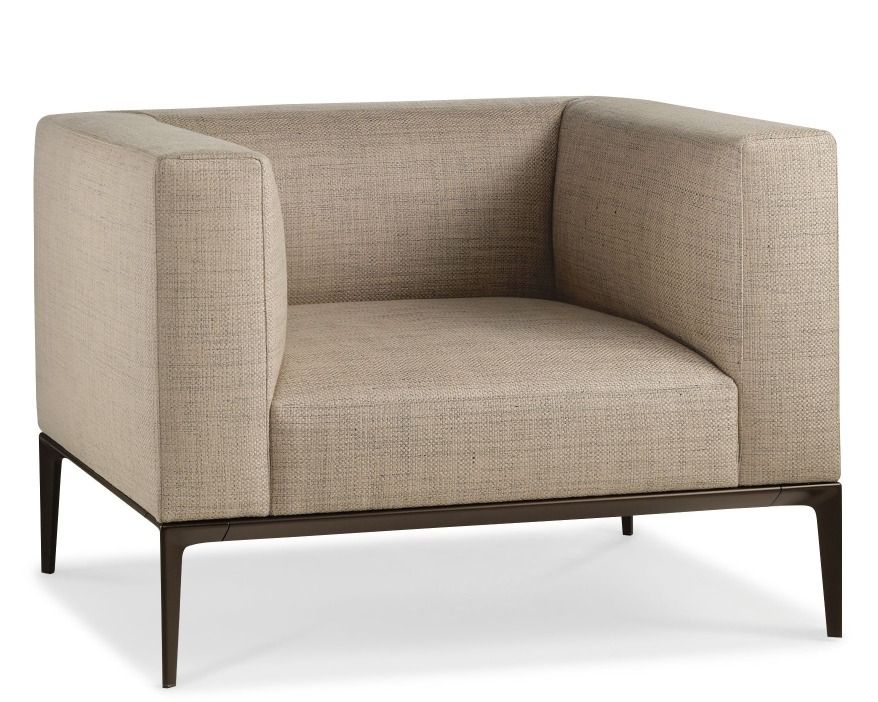 Beiger 781 Jaan Sessel von Walter Knoll mit Stoffbezug und dunklem Metallgestell, Frontansicht.
