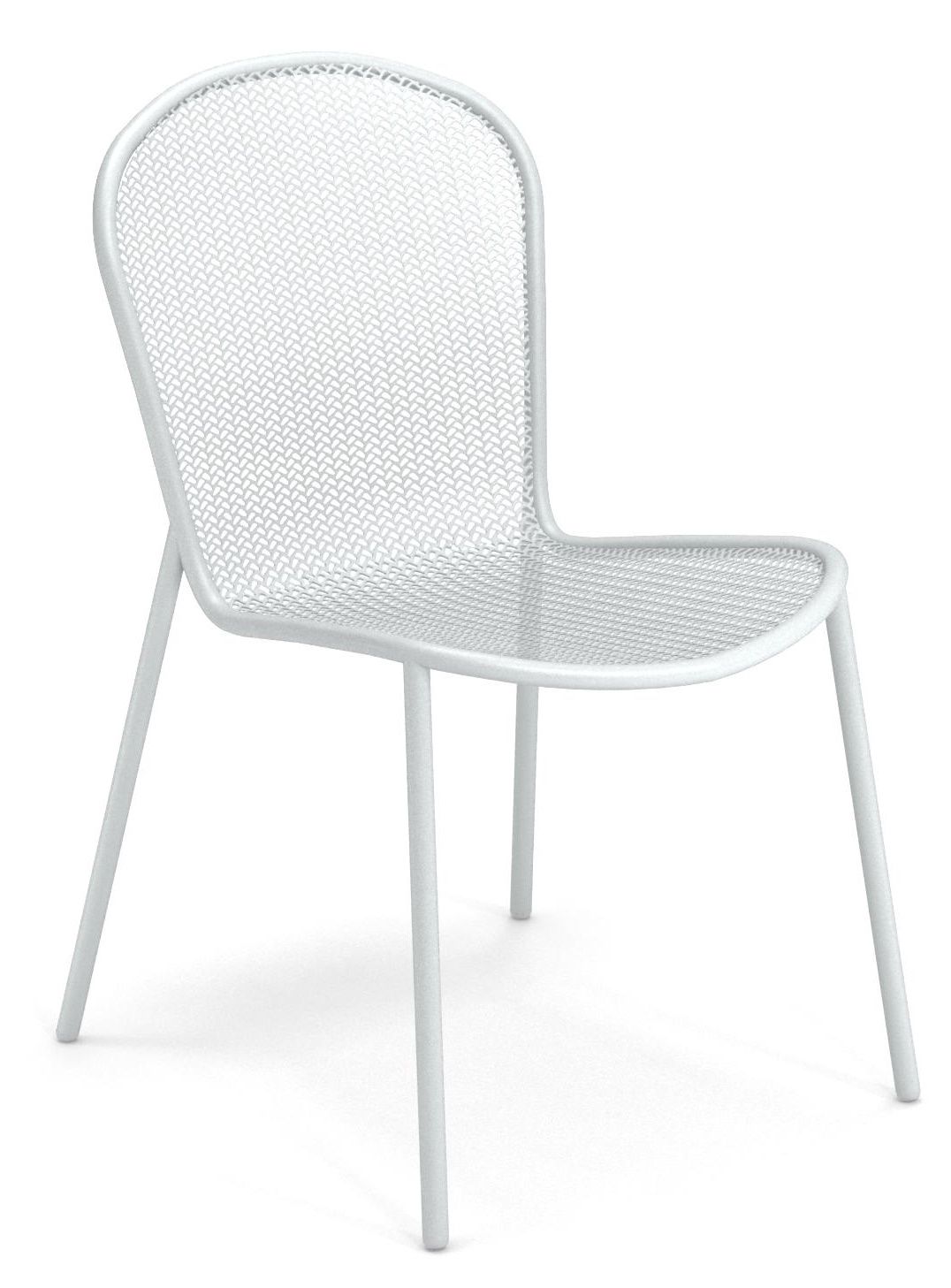 Ronda X Stuhl Outdoor Emu, weißer Metallstuhl mit filigranem Design für Garten und Terrasse.