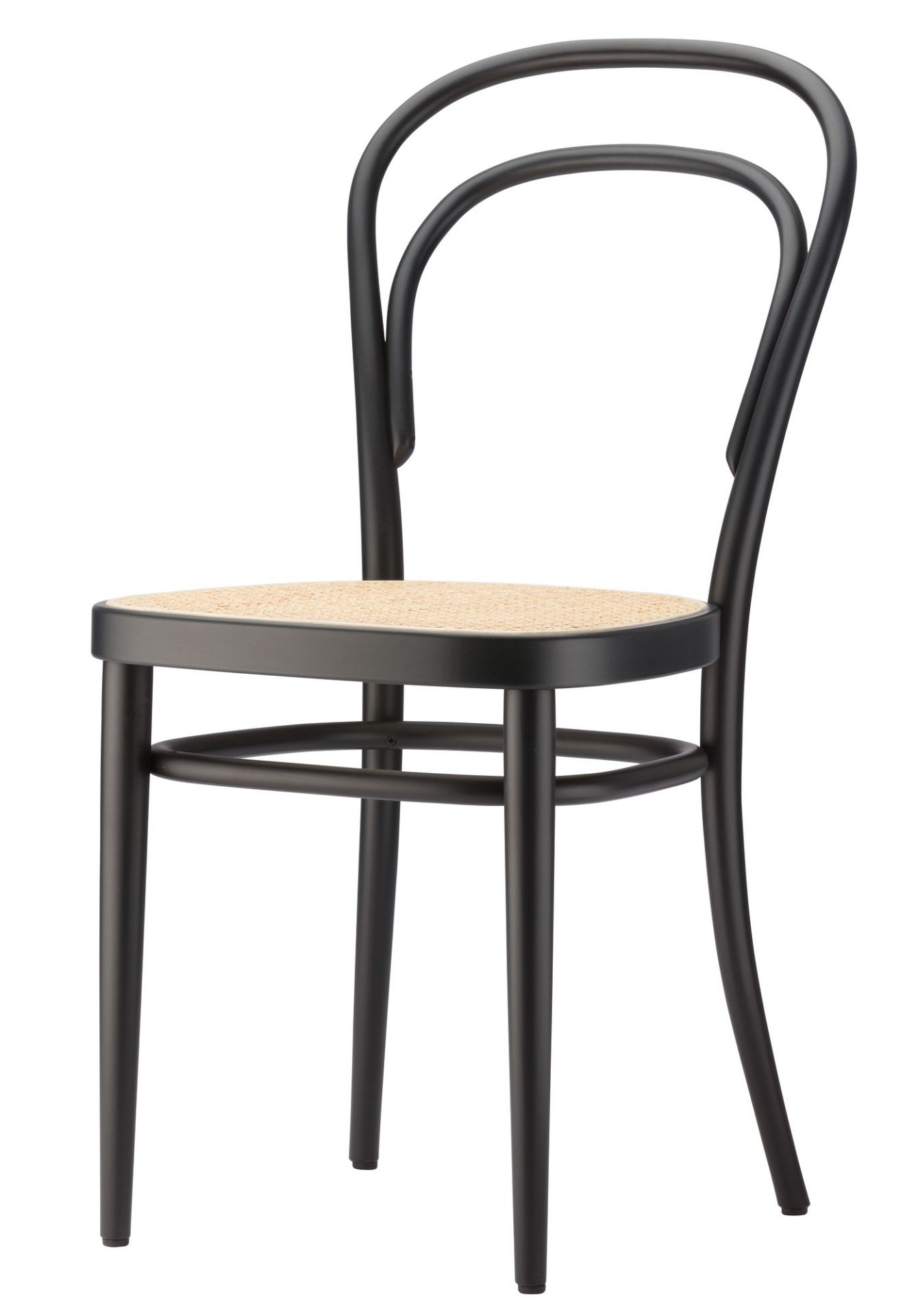 Schwarzer 214 Bugholzstuhl mit Wiener Geflecht Sitzfläche, klassischer Kaffeehausstuhl im Thonet Stil.