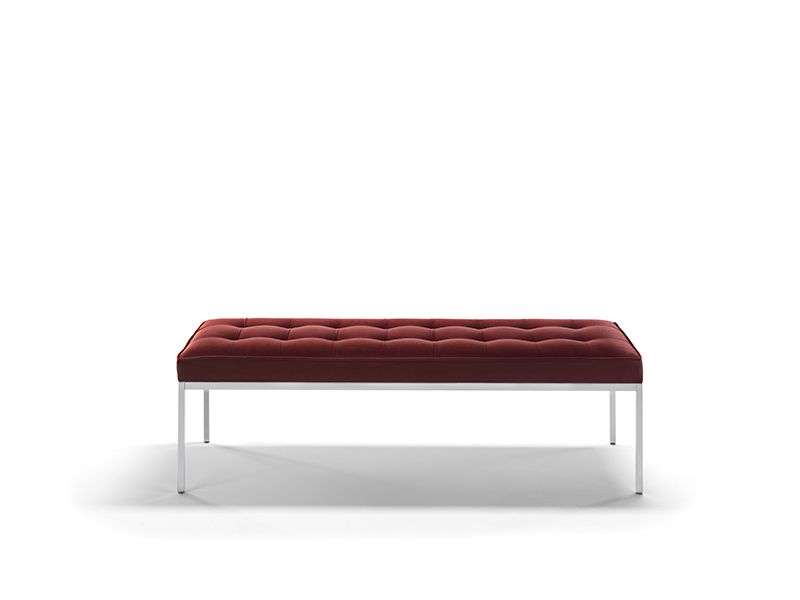 Rechteckige Relax Florence Bank von Knoll International mit rotem, gestepptem Bezug und Chromgestell.