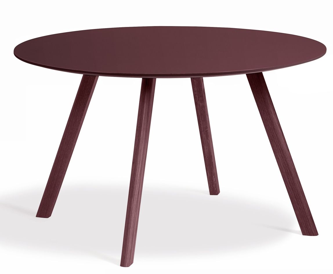 Runder Copenhague Table CPH 25 Tisch von Hay, Durchmesser 120 cm, in dunklem Rot.