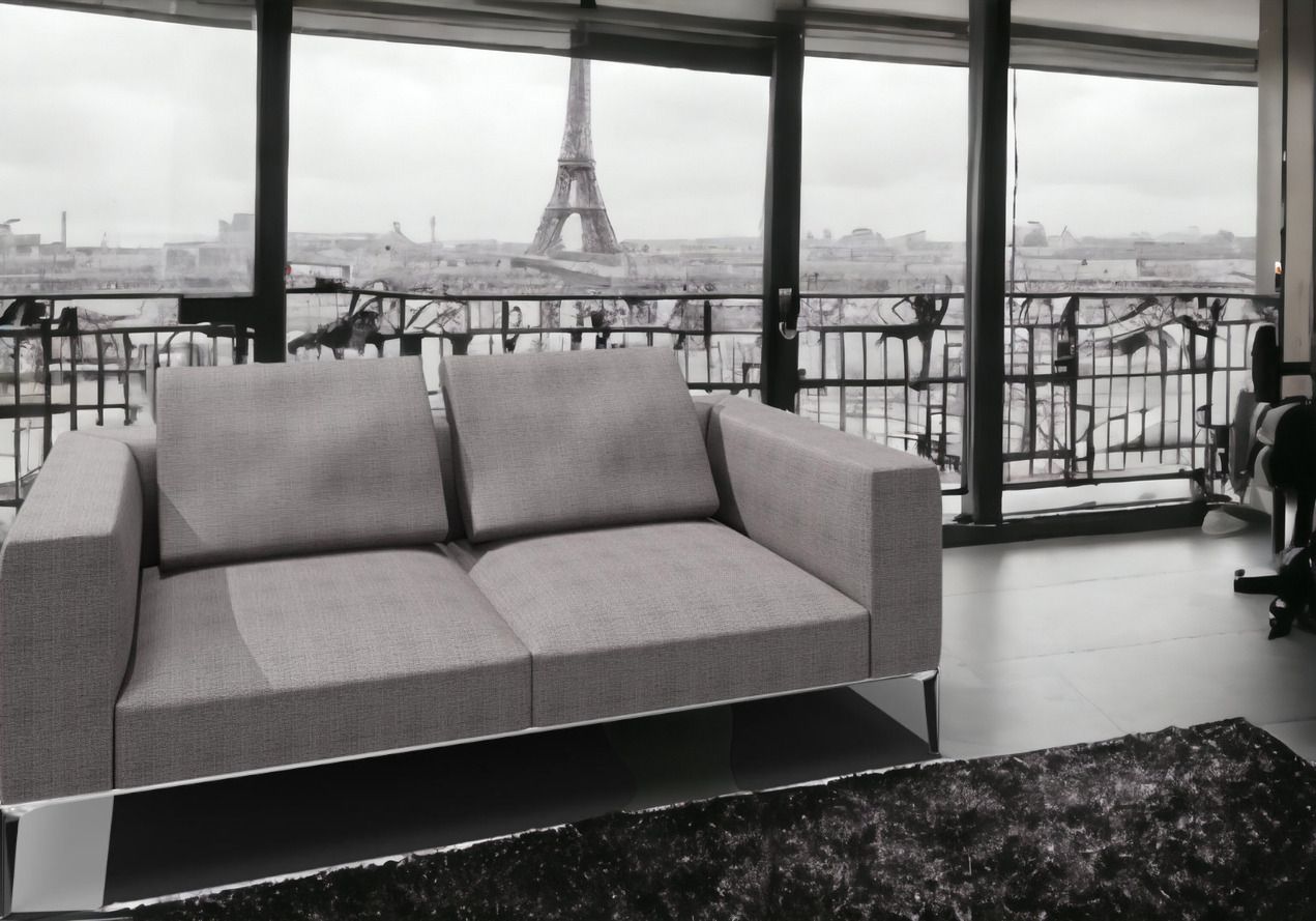 Jaan Living Sofa, 2,5 Sitzer in hellem Grau mit zwei Rückenkissen. Modernes Ledersofa.