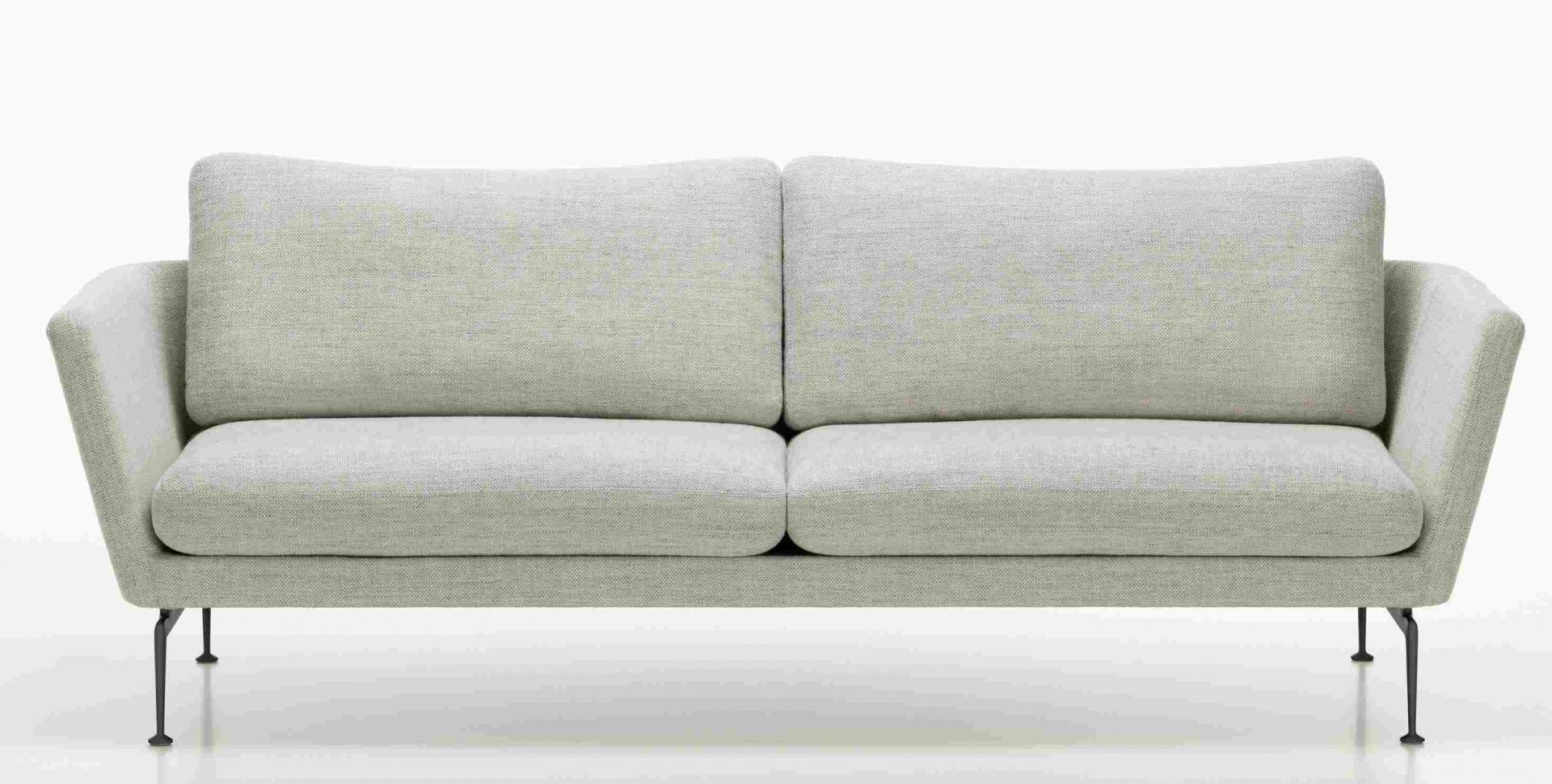 Vitra Suita Sofa, 3-Sitzer in hellgrauem Stoffbezug mit schwarzen Füßen für modernes Wohnzimmerdesign.