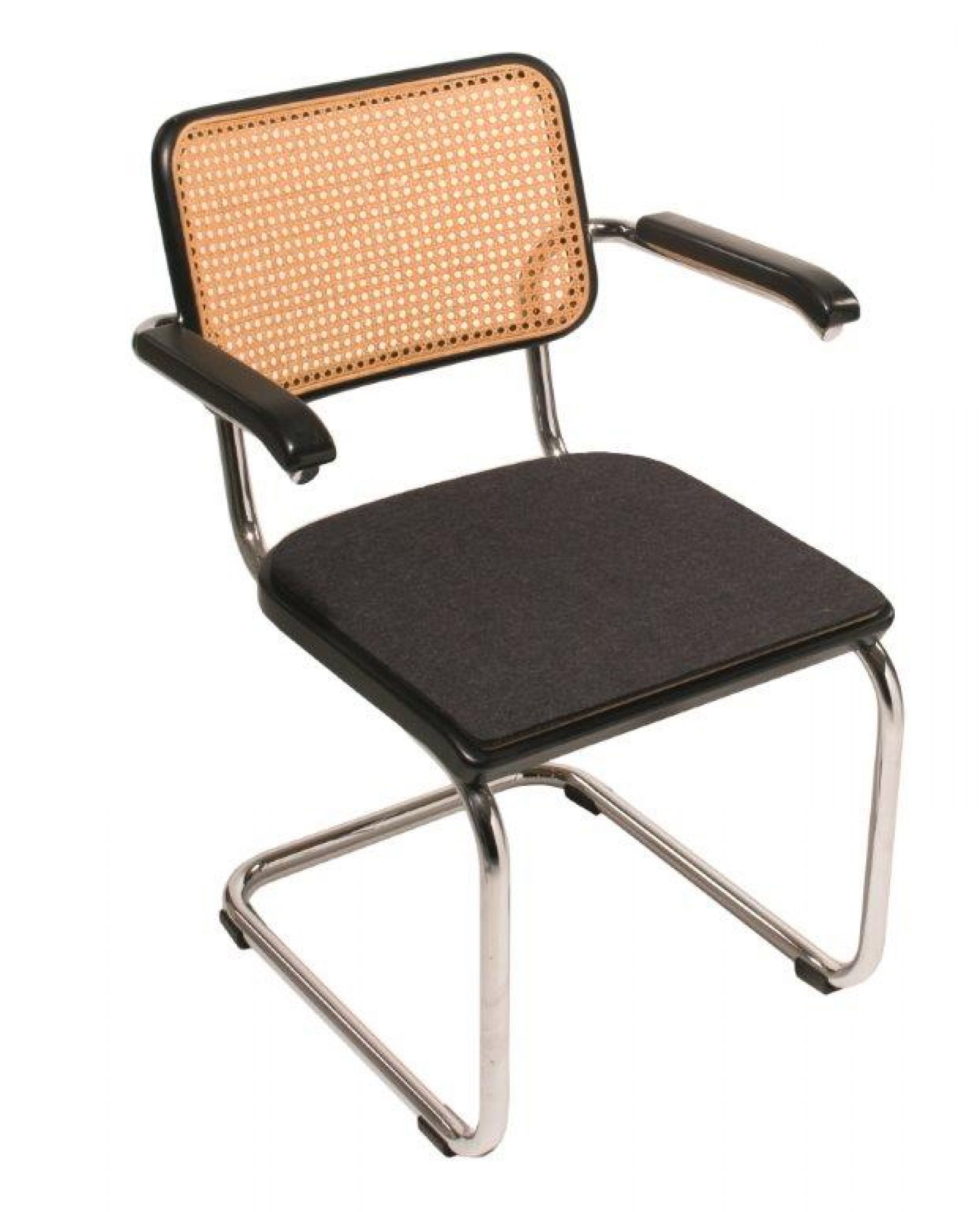 Sitzauflage aus anthrazit meliertem Wollfilz (5mm) für Thonet S32 Freischwinger Stuhl. Bequeme Filzauflage.