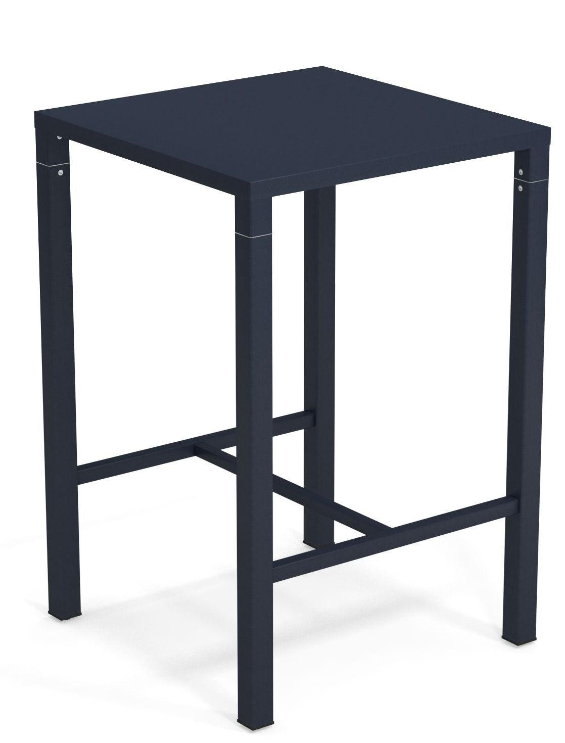 Blauer Nova Hochtisch von Emu für den Außenbereich, quadratische Tischplatte und minimalistisches Design.