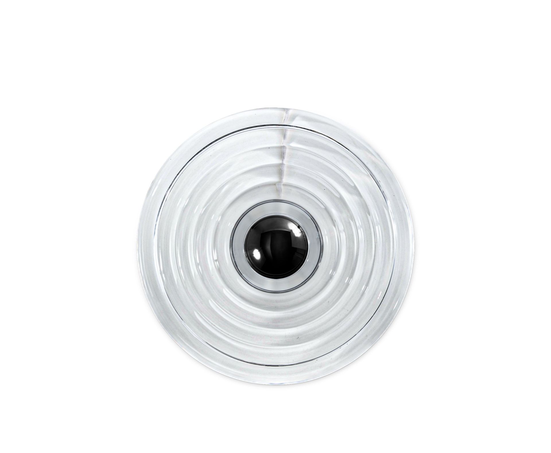 Tom Dixon Press Surface Large Wandleuchte aus Glas mit schwarzem Mittelpunkt, Aufsicht.