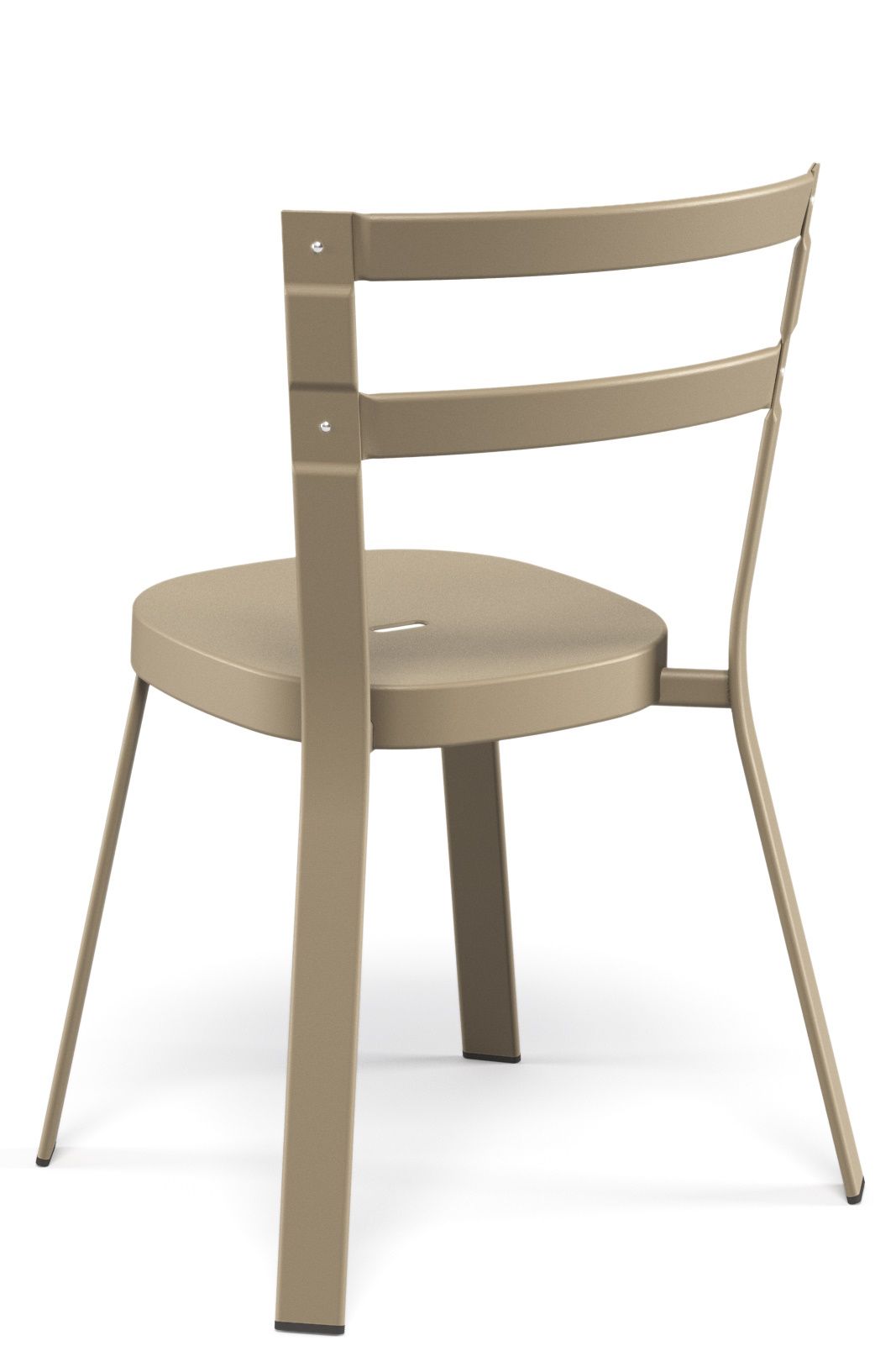 Rückansicht des Emu Thor Chair Stuhls in Taupe, ein moderner Outdoor-Stuhl aus Metall.