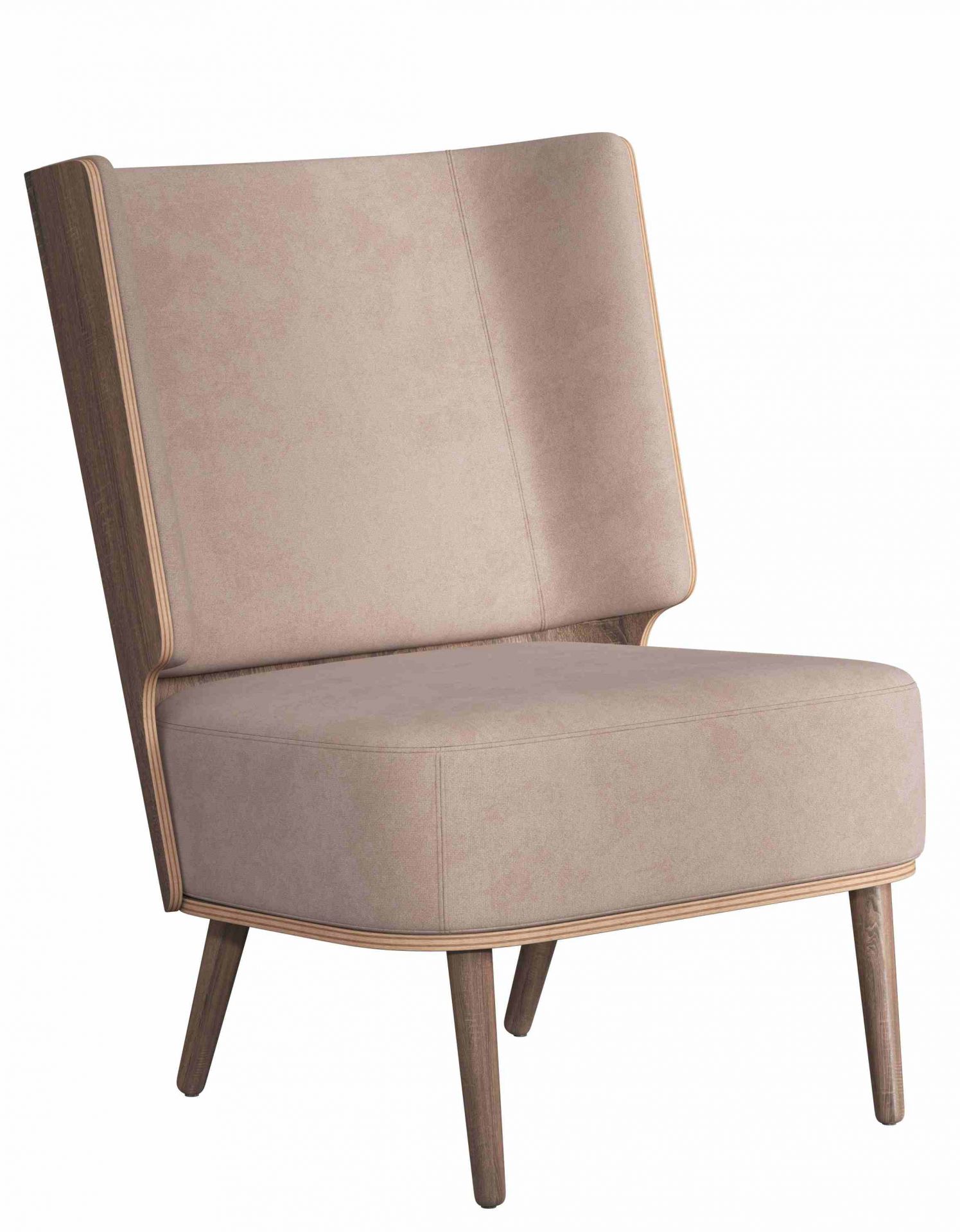 Serena Lounge Chair Sessel in Dusty Rose mit dunklem Eichenholzrahmen, moderner Sessel für Wohnzimmer.