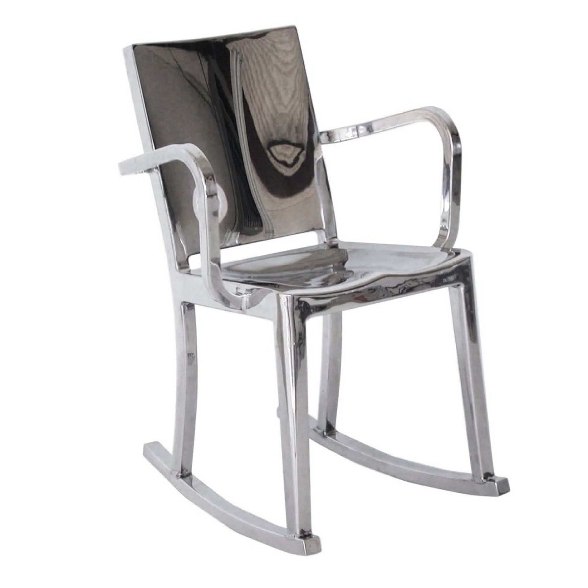 Silberner Hudson Schaukelstuhl von Emeco, moderner Design-Schaukelstuhl aus Aluminium für Wohnzimmer und Terrasse.